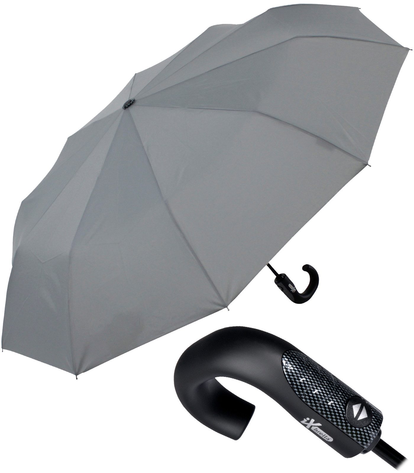 iX-brella Taschenregenschirm mit Auf-Zu-Automatik und 10 Streben, großer, stabiler Herrenschirm