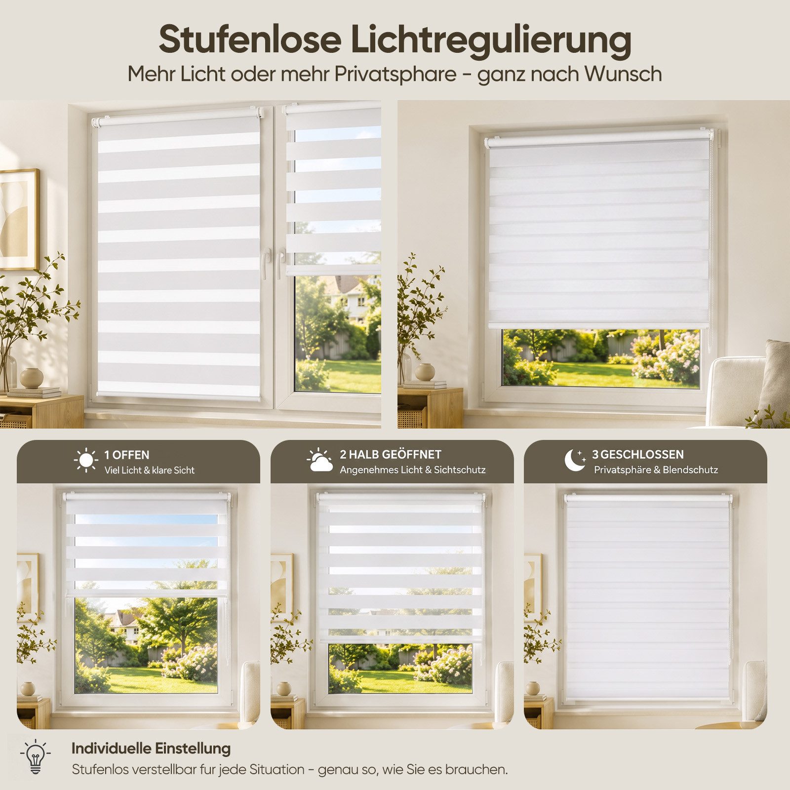 Doppelrollo Doppelrollo Rollos für Fenster ohne Bohren oder mit Bohren, Sekey, Klemmfix, für Fenster und Tür, freihängend mit Klemmträger, Seitenzugrollo