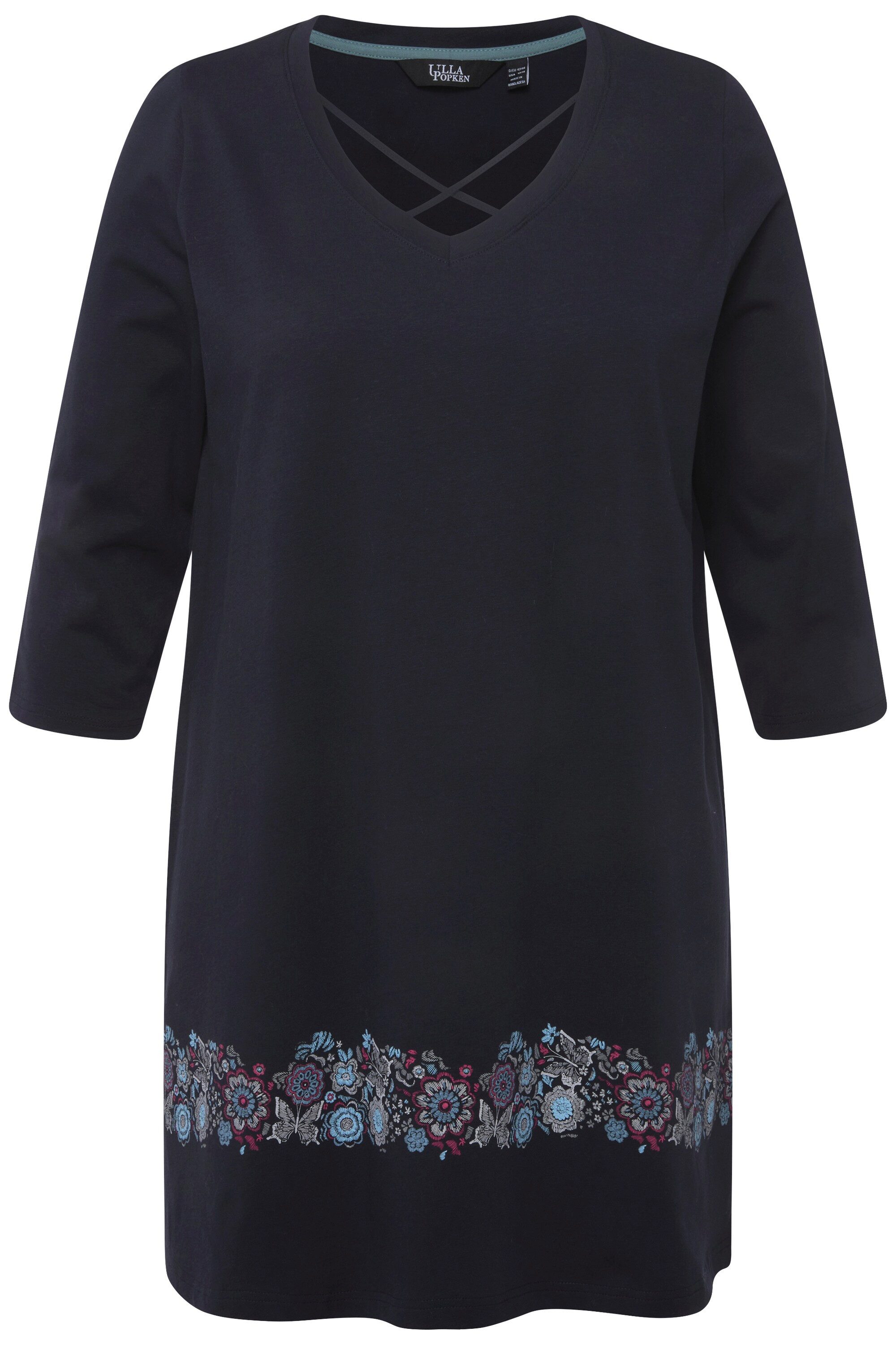 Ulla Popken Longshirt Shirt Zierbänder A-Linie günstig online kaufen