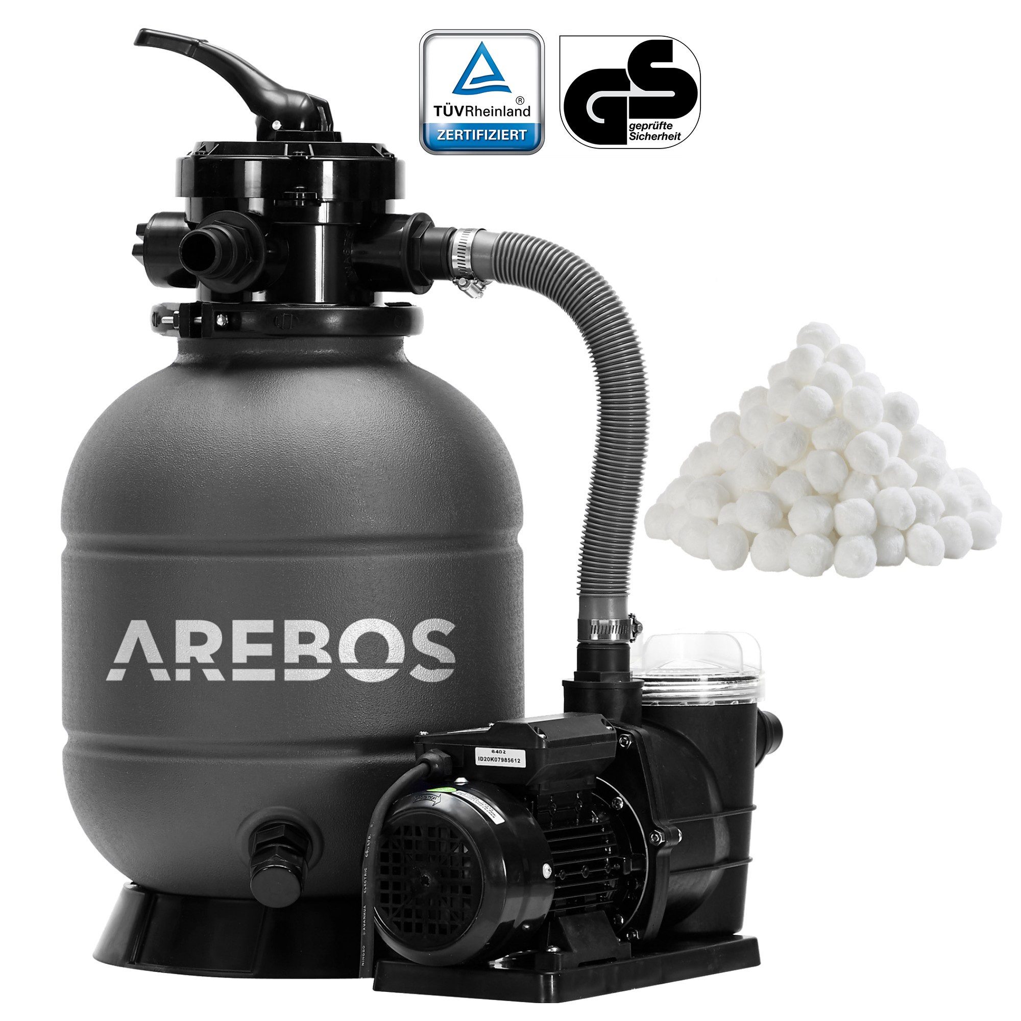 Arebos Sandfilteranlage mit Pumpe inkl.700g Filterbälle, 400 W, 7 Wege-Ventil (Set)