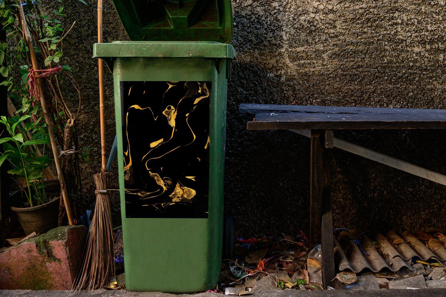 - Wandsticker St), Abfalbehälter (1 Schwarz MuchoWow Sticker, Gold Mülltonne, Container, Muster - Mülleimer-aufkleber,