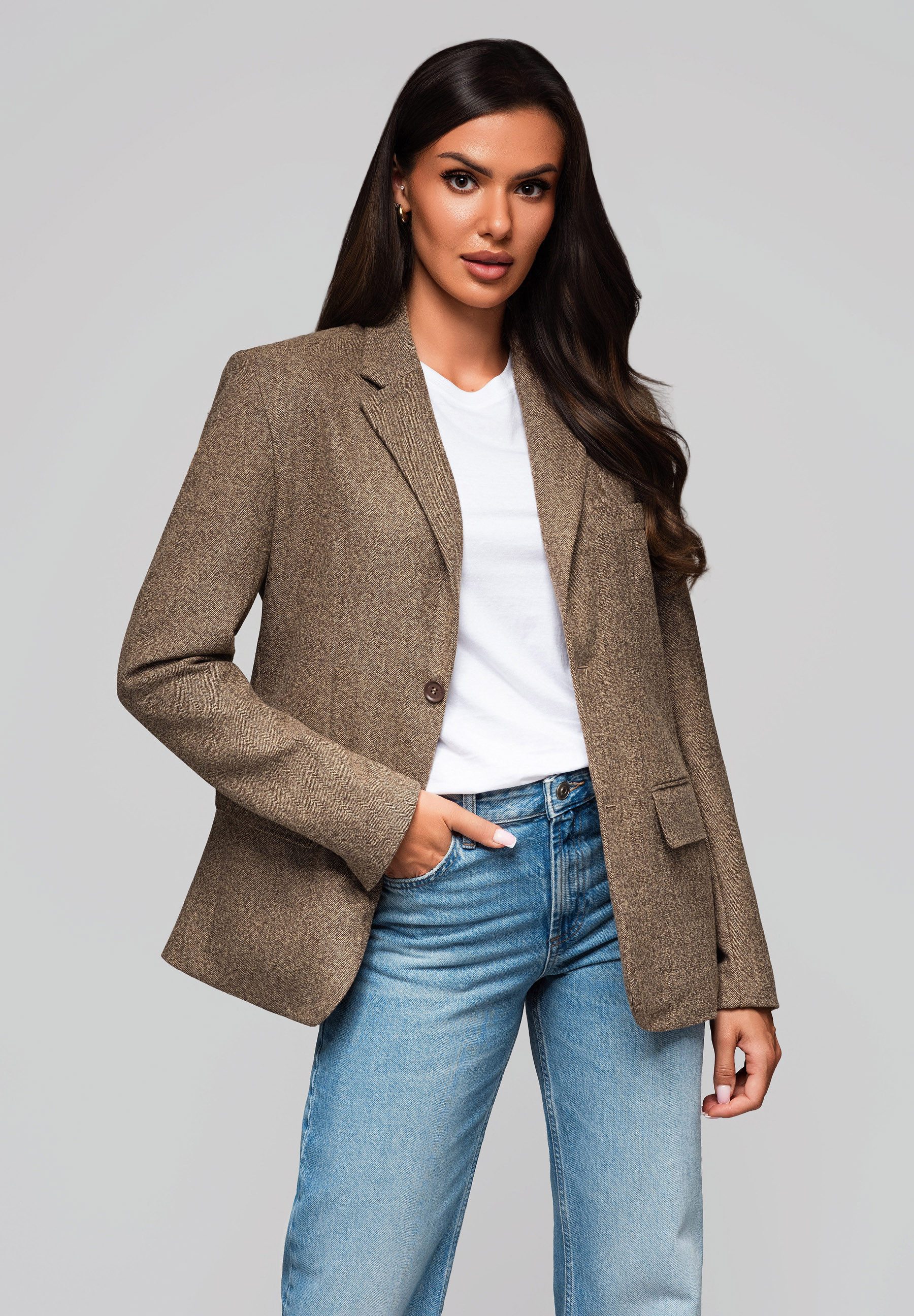 OMBRE Longblazer Klassischer Blazer aus Strukturstoff günstig online kaufen