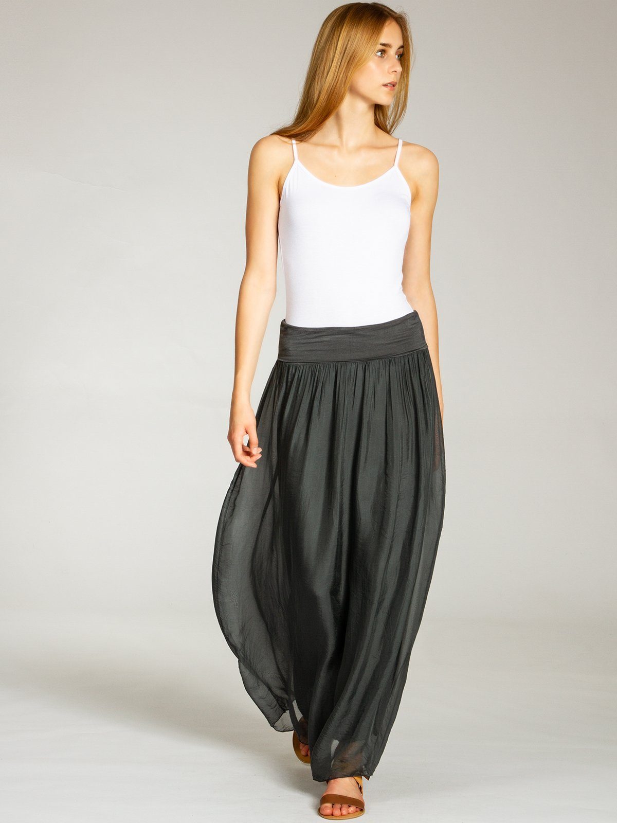 Caspar Faltenrock RO025 eleganter leichter Damen Sommer Rock mit Seidenanteil mit figurfreundlichem Stretch Bund - Made in Italy