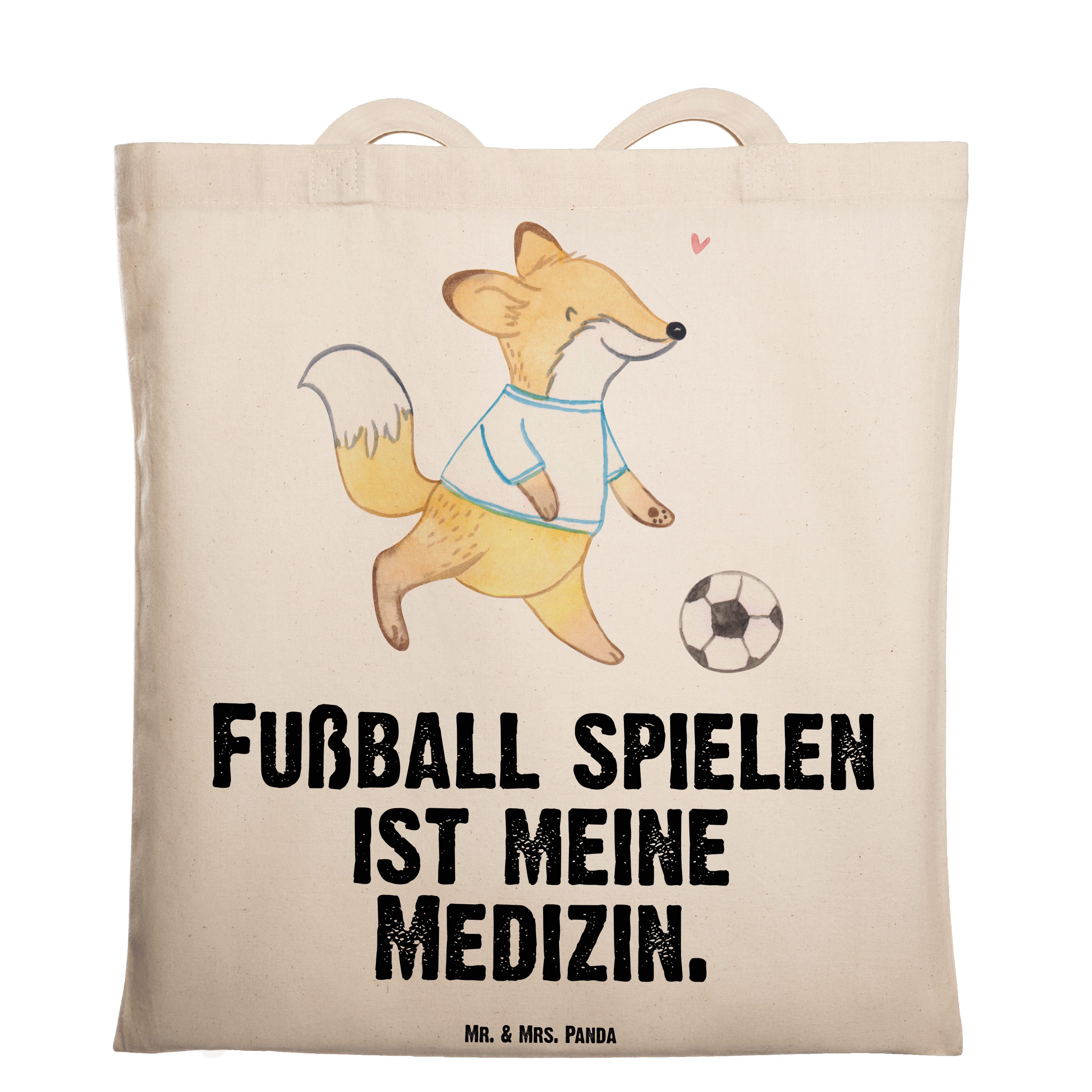 Mr. & Mrs. Panda Tragetasche Fuchs Fußball spielen Medizin - Transparent - Geschenk, Einkaufstasch (1-tlg)