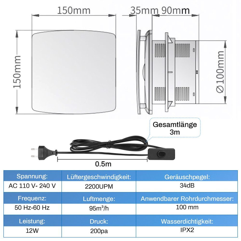 XERSEK Wandventilator Badlüfter Lüfter Wandlüfter Wandventilator Ventilator günstig online kaufen