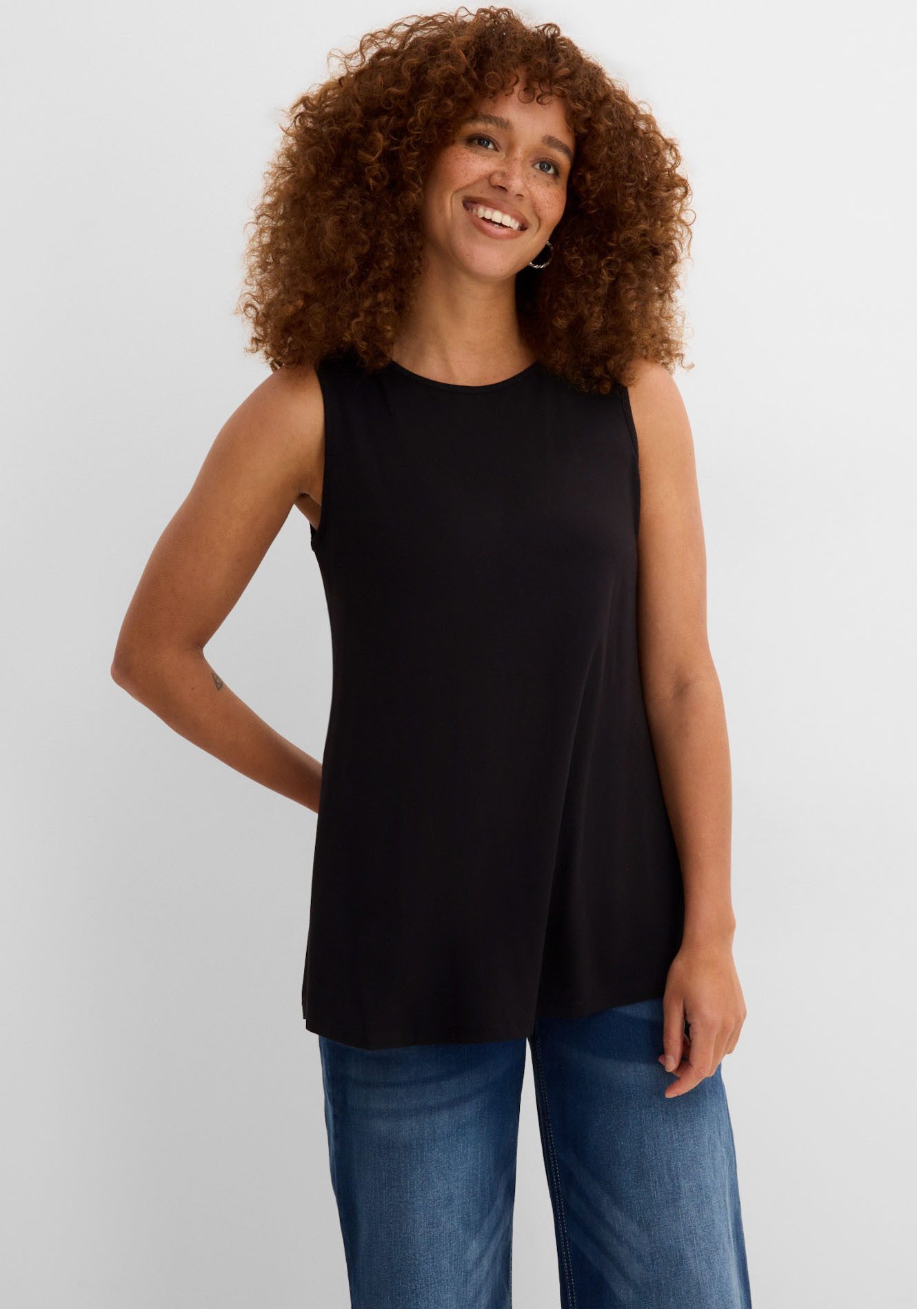 bonprix Shirttop (Packung, 2-tlg) Longtop in dezenter A-Linie, ärmellos, Viskose-Jersey mit Stretch