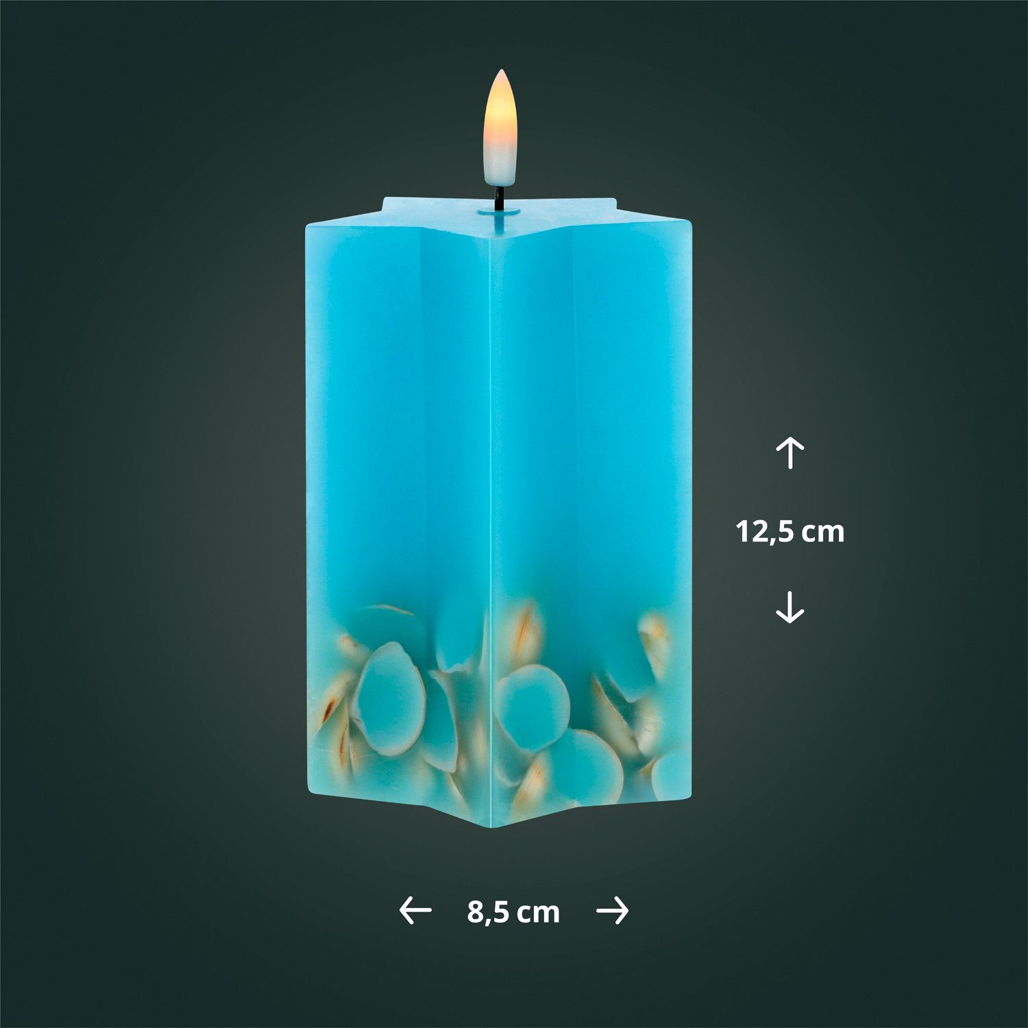 LED Universum LED-Kerze LED Universum - LED Wachskerze "Shelly Star" blau 12,5cm Sternform
