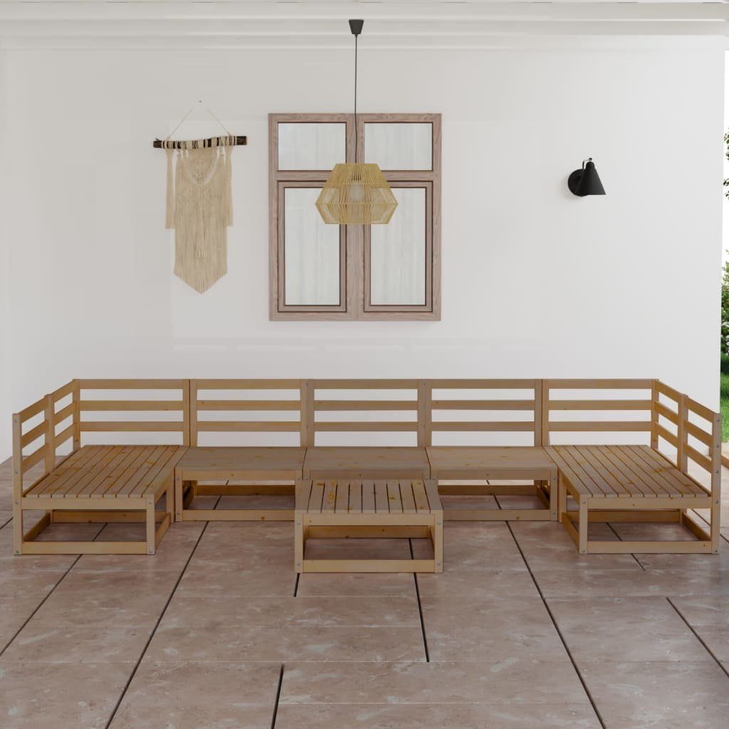 Massivholz Gartenlounge-Set (1-tlg) Kiefer, 8-tlg. Honigbraun Garten-Lounge-Set vidaXL