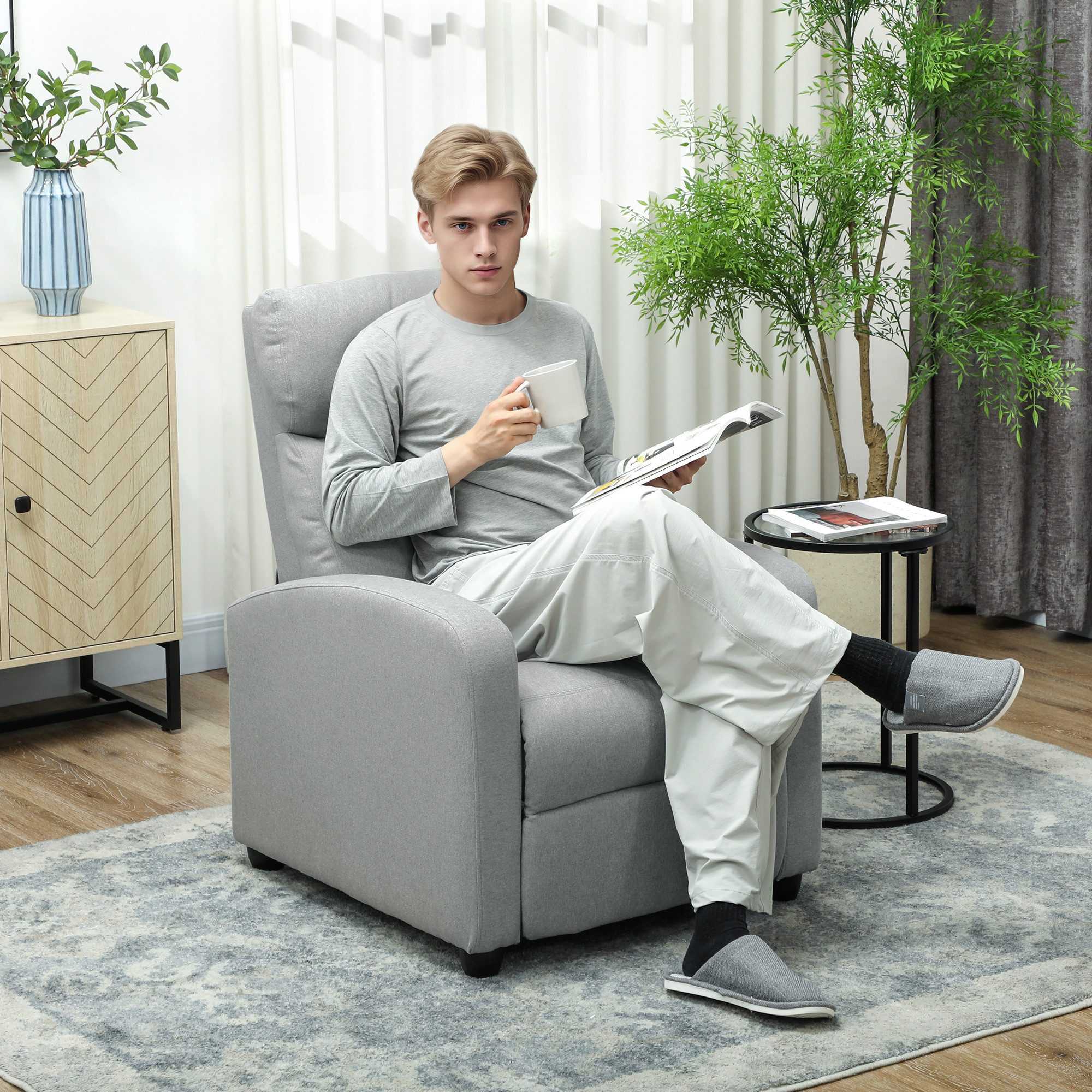 HOMCOM Relaxsessel mit Liegefunktion, Leinenoptik, Fußstütze günstig online kaufen
