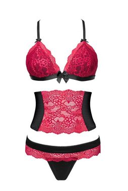 Livco Corsetti Fashion Set: Bügel-BH Dessous-Set Caris schwarz-rot BH Hüftgürtel String (Set)