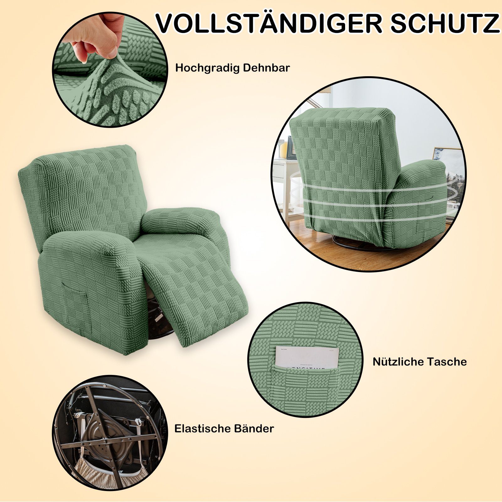 Jacquard, Stretch, Lounge Grün Deko, Chaise Stuhlhusse für Seitentasche, Recliner Rosnek