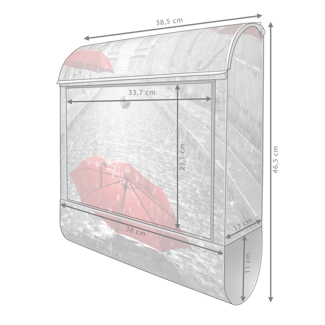 witterungsbeständig, Wandbriefkasten mit Zeitungsfach), Stahl 39 banjado 47 x silberfarben pulverbeschichtet, Rote 14cm Schirme x (Wandbriefkasten