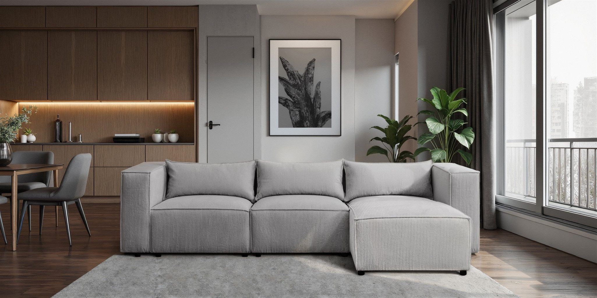 Fun Möbel Ecksofa Designersofa NEVIO in Stoff Lincoln mit Ottomane, Rundumbezug, Ottomane Links oder Rechts