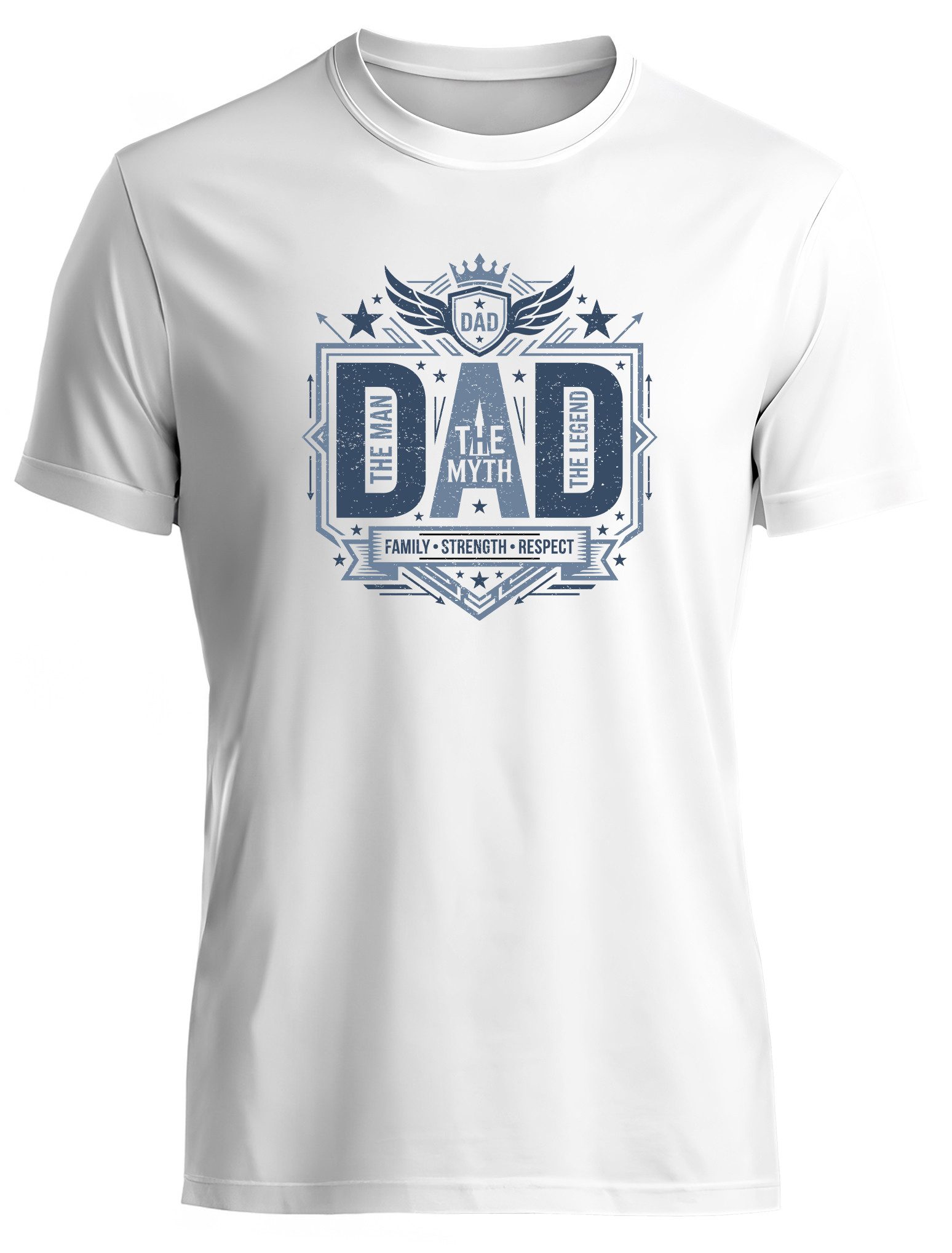 MyDesign24 T-Shirt Dad - The Myth the legend Vatertag T-Shirt weiss kurzarm Regular Fit i838