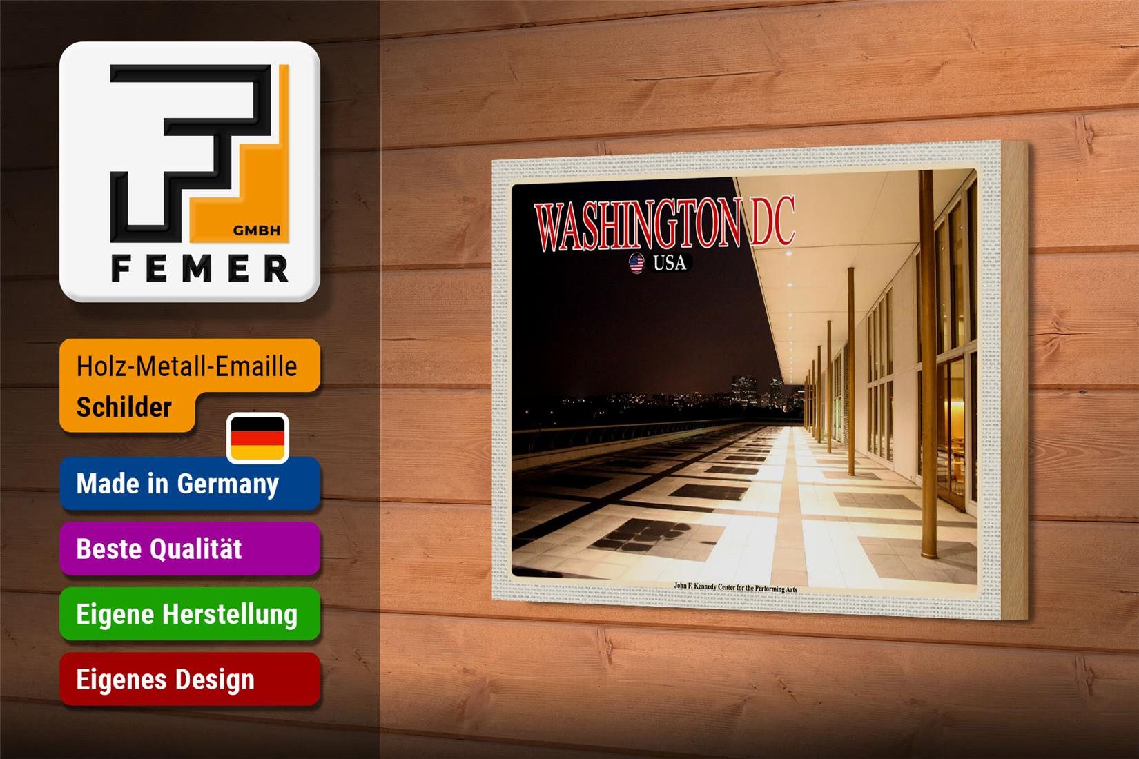 Femer GmbH Holzbild Reise 18x12 cm Washington USA JFK Center Performing Arts, (1 St), Glatte Holzfaserplatte (MDF), vorn beschichtet