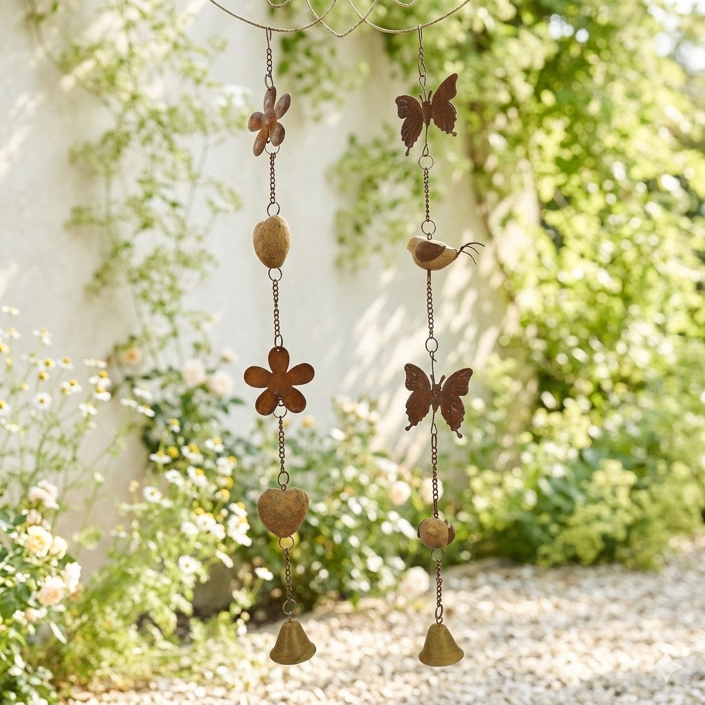 GerrysGardenAustria Dekohänger Hänger Vogel/Schmetterling und Herz/Blume ca. 105 cm 2er Set (Set, 2 St., 2), Zwei Metallanhänger in Rostoptik für innen und außen geeignet