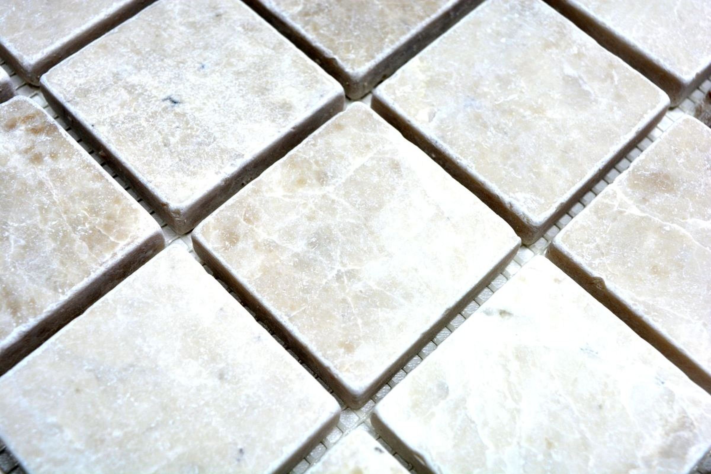 Mosani Bodenfliese Marmor Mosaik Fliese elfenbein creme Naturstein hellbeige