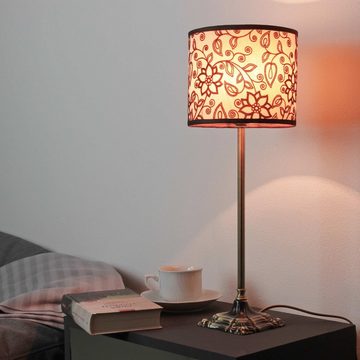 Licht-Erlebnisse Nachttischlampe HABRIEL, ohne Leuchtmittel, Florale Tischlampe Messing hell Stoff E14 Premium bronziertes