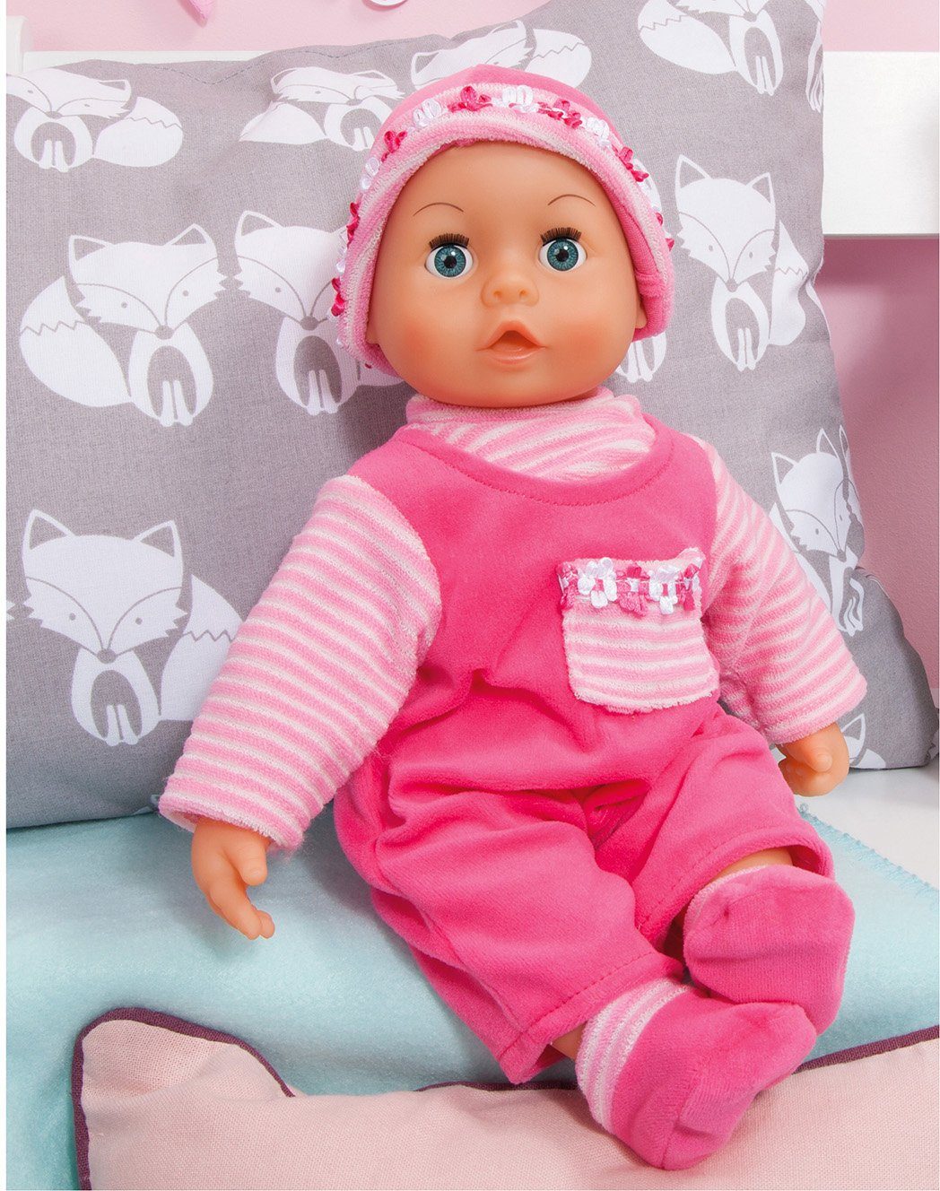 Bayer Babypuppe First Words Baby, pink (3-tlg), mit Schlafaugen und Babygeräuschen – Bild 4 von 5