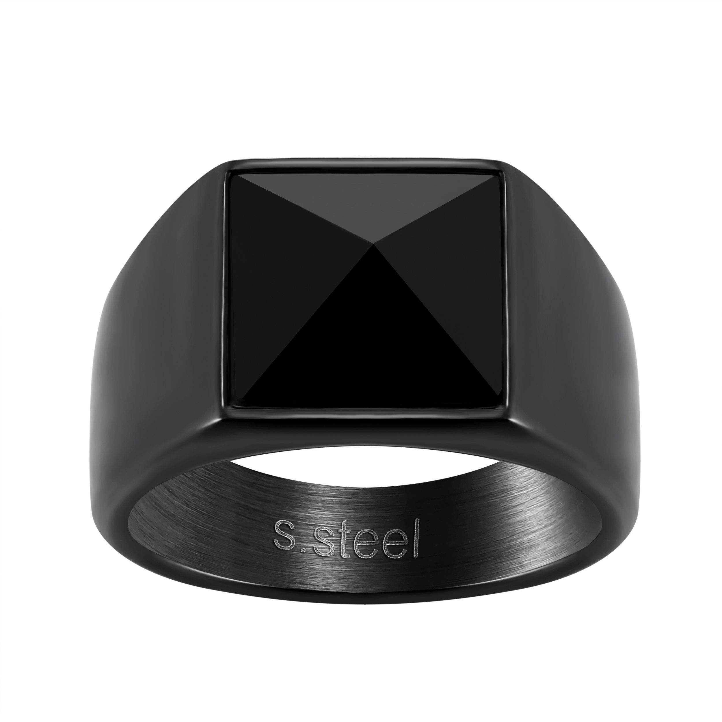 Karisma Fingerring Männer Edelstahl 316L Black PVD Herrenring - Schwarzer Stein - RHX-102, mit Zirkonia