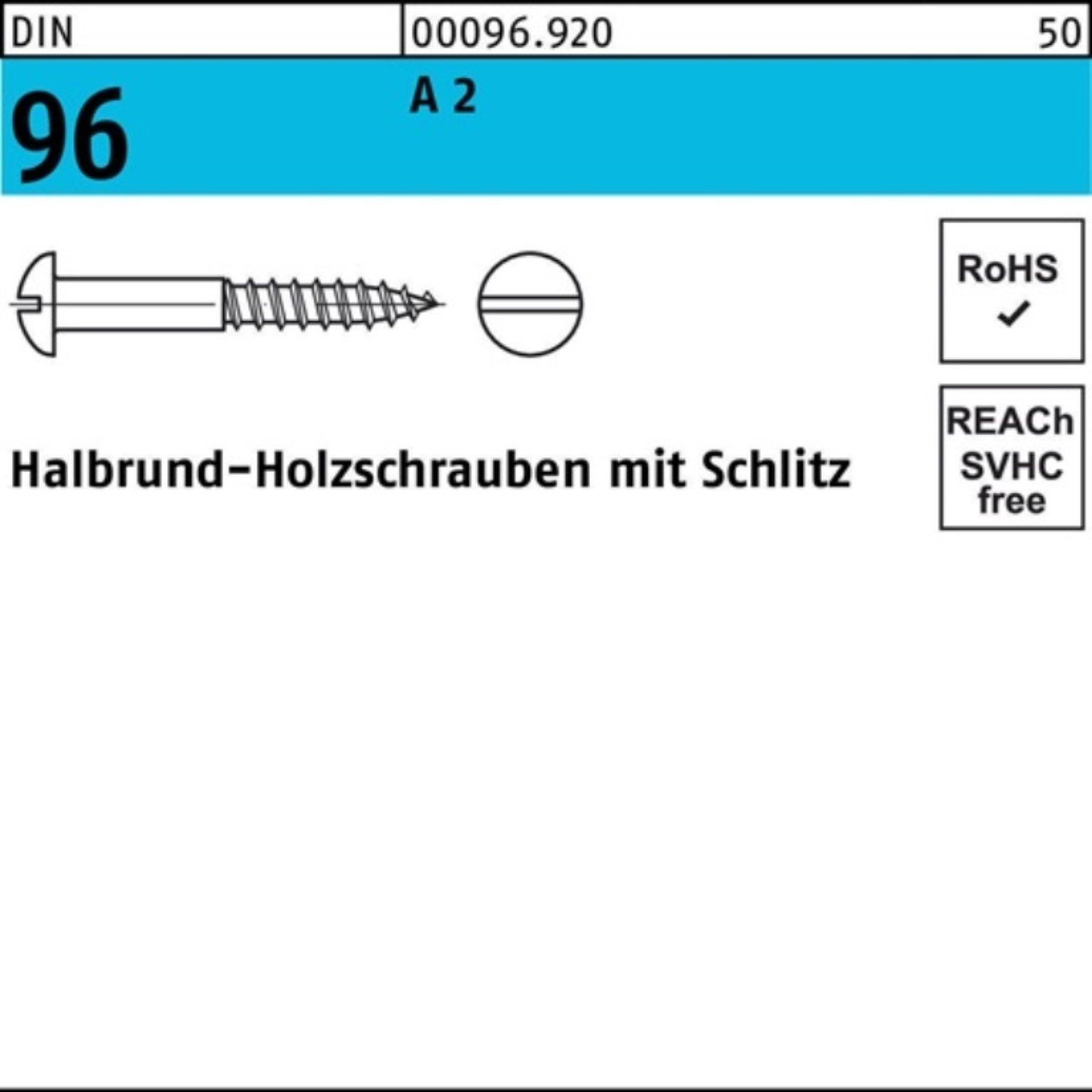 Reyher Schraube 200er Pack Holzschraube DIN 96 Halbrundkopf Schlitz 5x 60 A 2 200 Stü