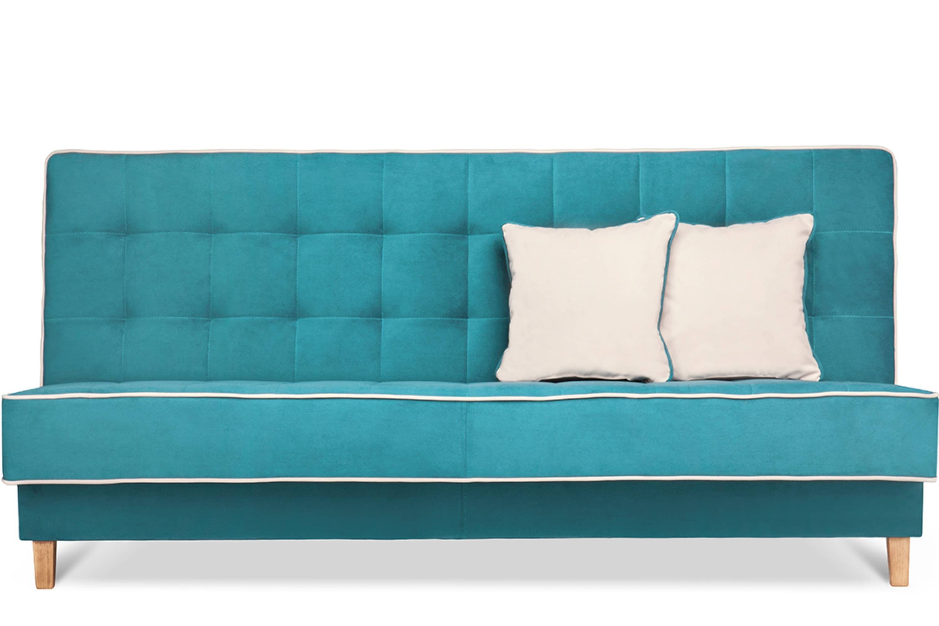 Konsimo Schlafsofa DOZER Sofa 3 Personen, ausziehbare Liegefläche: 197x120cm, Velours, mit Wellenunterfederung türkis / ecrufarben | türkis