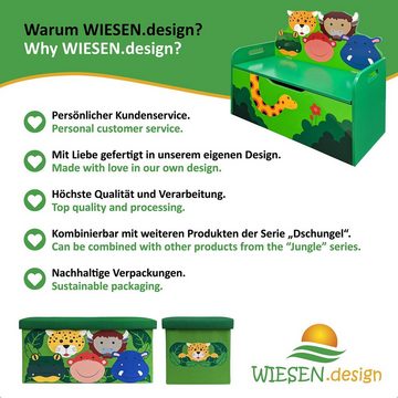 WIESEN.design Truhenbank Kindersitzbank Dschungel, (Klappe mit Softstopp gegen Fingerquetschen), 12mm MDF - Schwergewicht mit 9,3kg, standsicher, gratis Versand