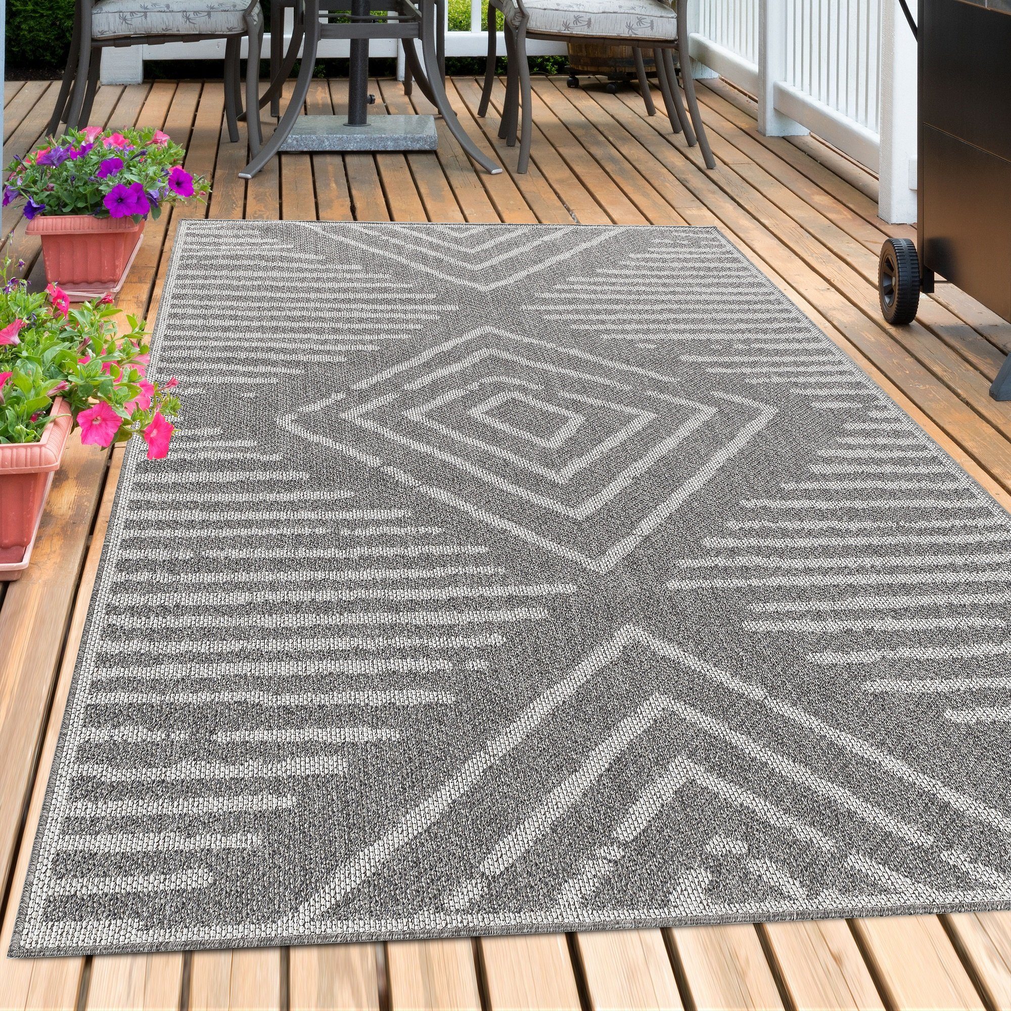 Teppium Teppich Gestreift Design, Rechteckig, Höhe: 7 mm, Outdoor Teppich Gestreift Design Wetterfest für Terrasse Balkon Küche