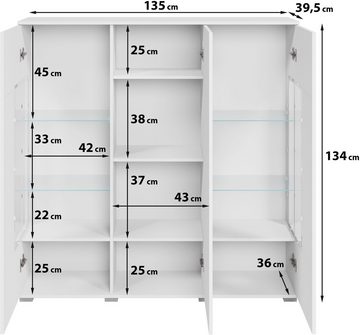 INOSIGN Highboard Kenia, Modernes Highboard, mit Glastüren, Breite 135 cm