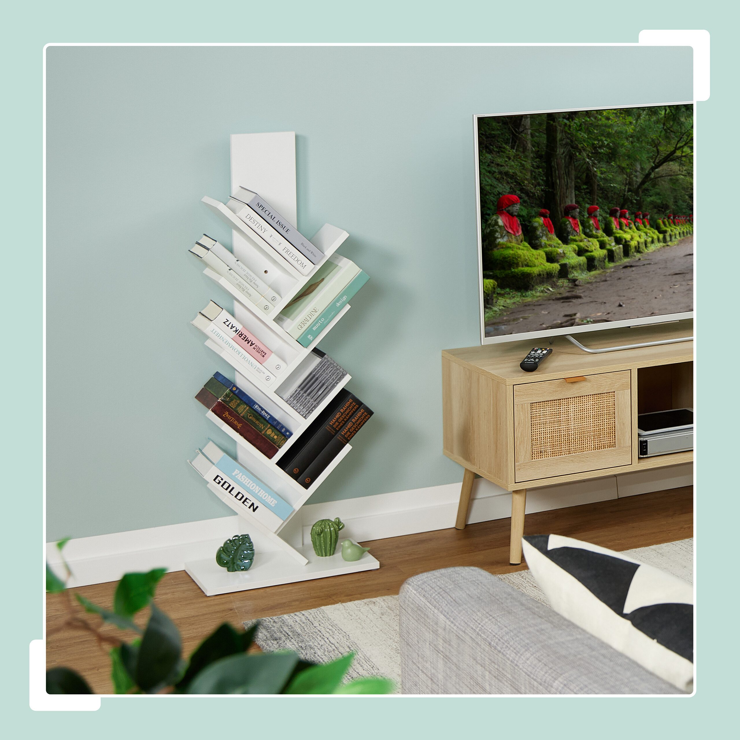 relaxdays Bücherregal Weißes Bücherregal in Baumform, günstig online kaufen