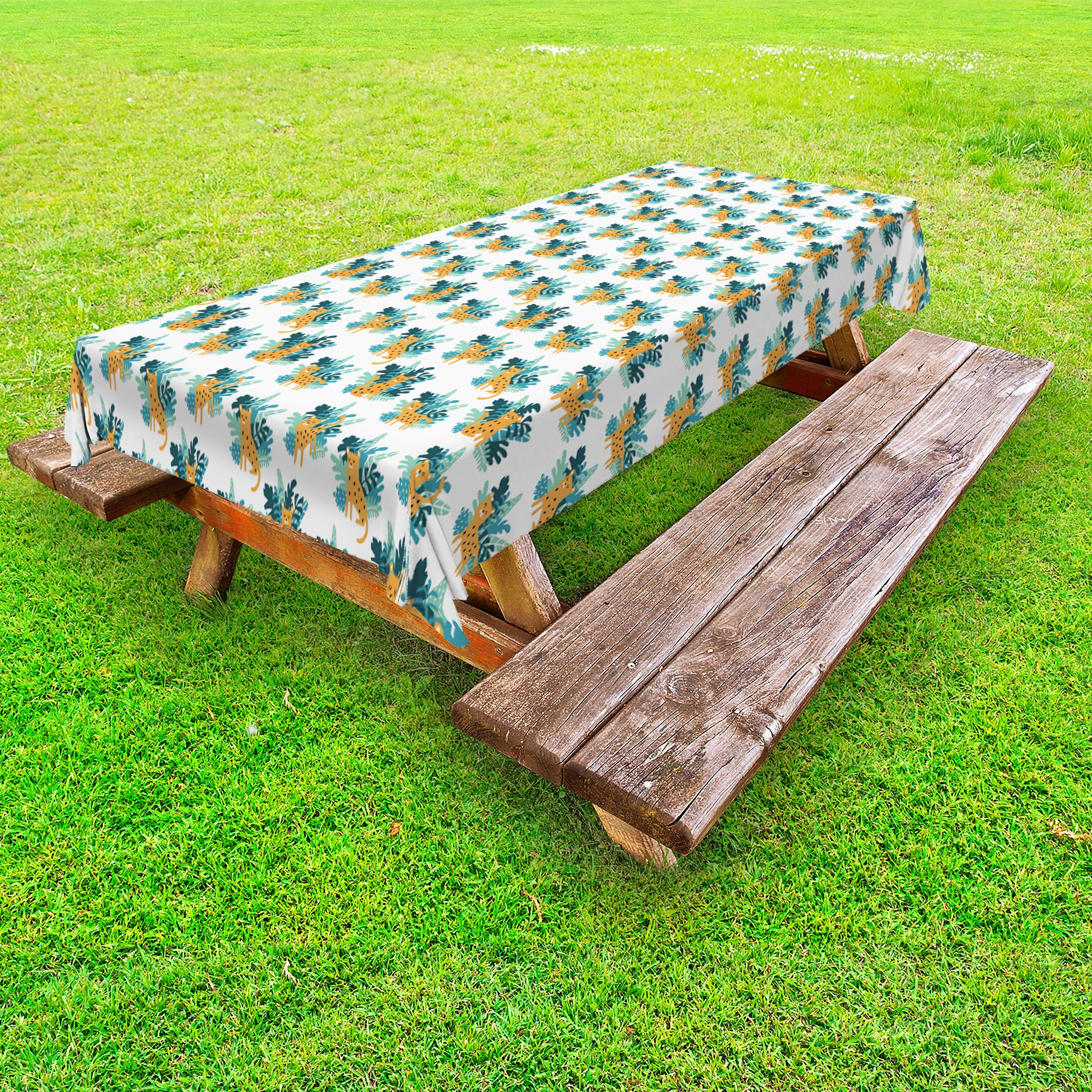 Abakuhaus Tischdecke dekorative waschbare Picknick-Tischdecke, Tiere Cheetah Greenery Muster