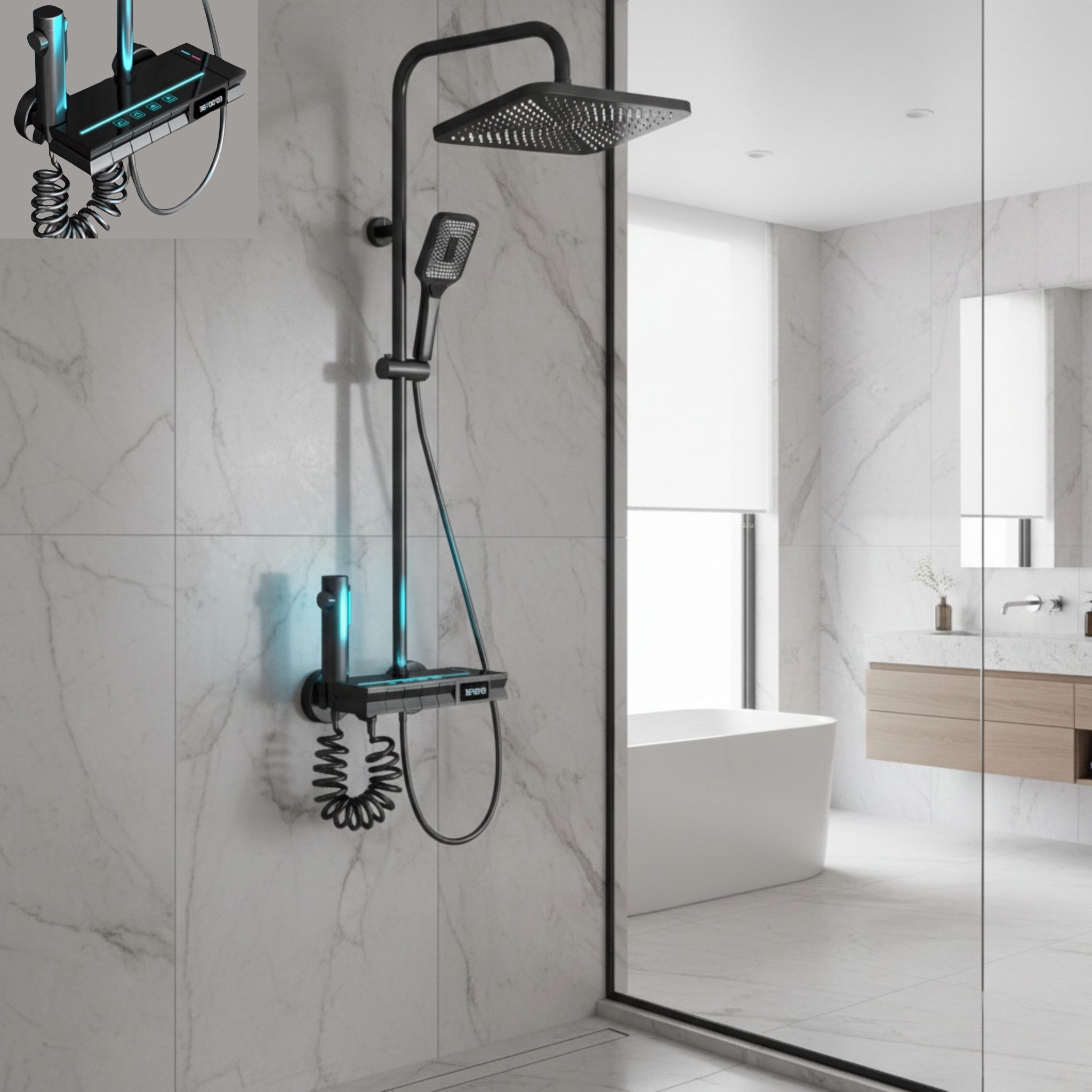 LuxaSteel Duscharmatur Duschsystem Regendusche mit Thermostat LED-Beleuchtung, LED-Display