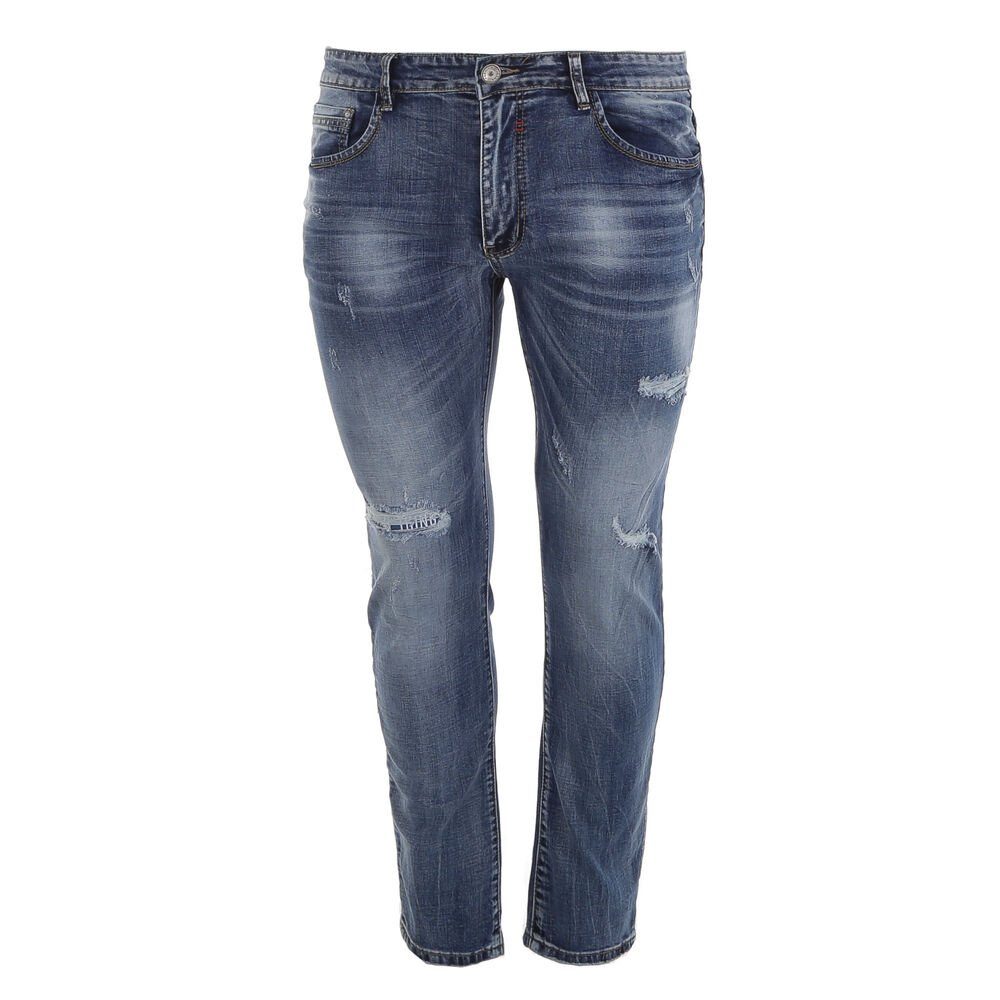 Herren in Destroyed-Look Blau Stretch-Jeans Ital-Design Freizeit Jeans Stretch