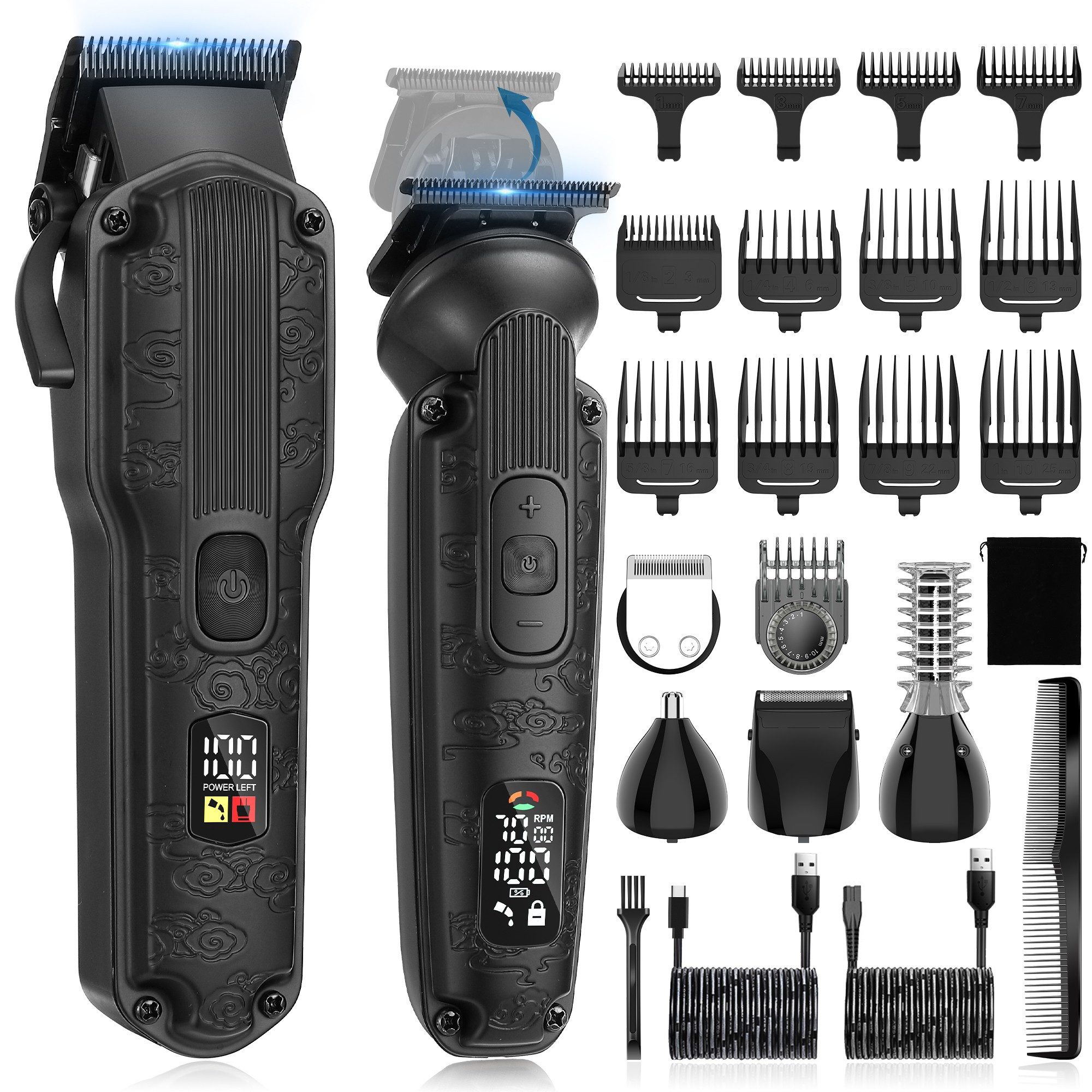 Scttomon Haarschneider HT-6068, Haar- und Bartschneider Kit, Bartschneider mit LED-Anzeige IPX6 Wasserdicht