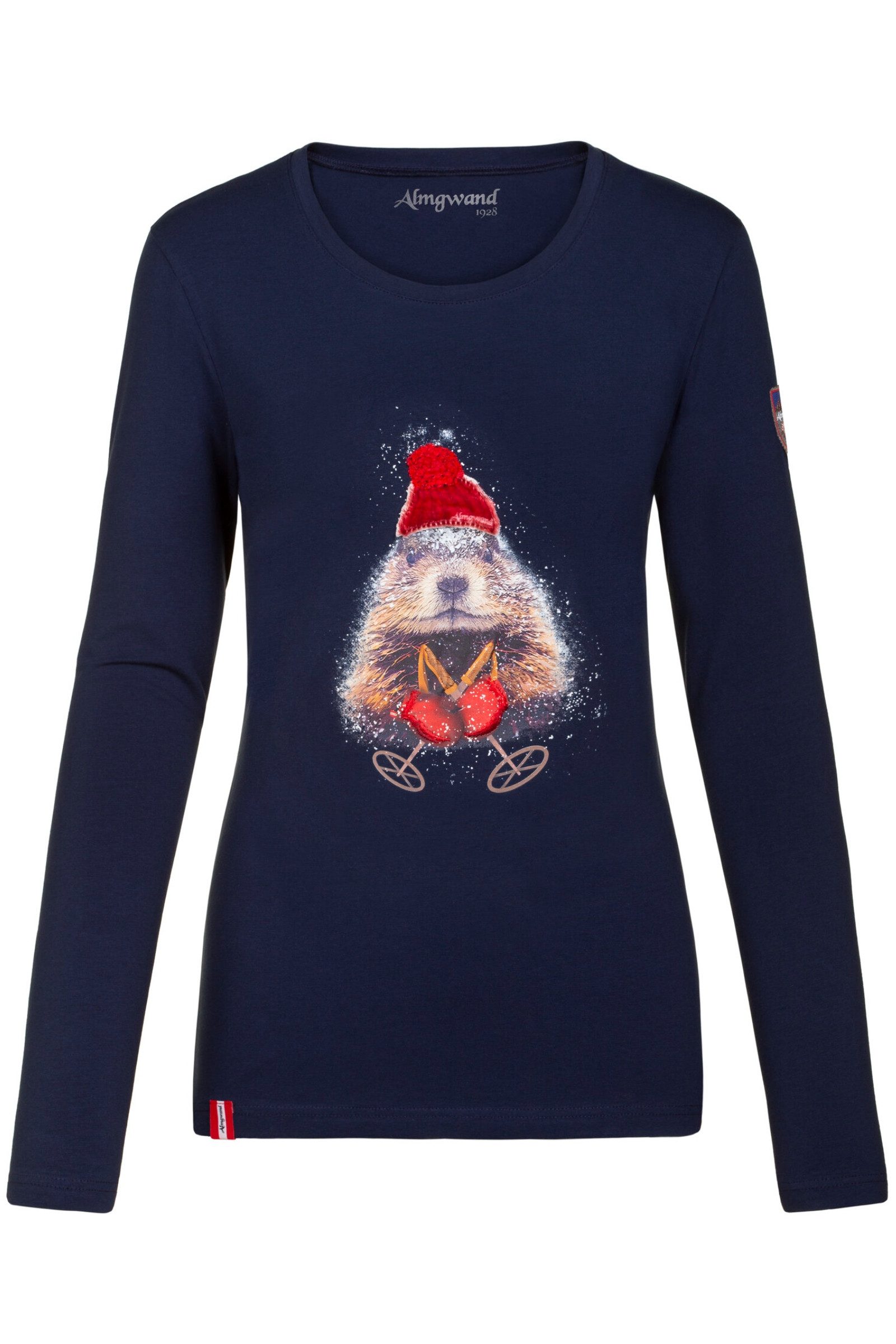 Almgwand Rundhalspullover Longsleeve Damen - DEMUTALM - dunkelblau/rot