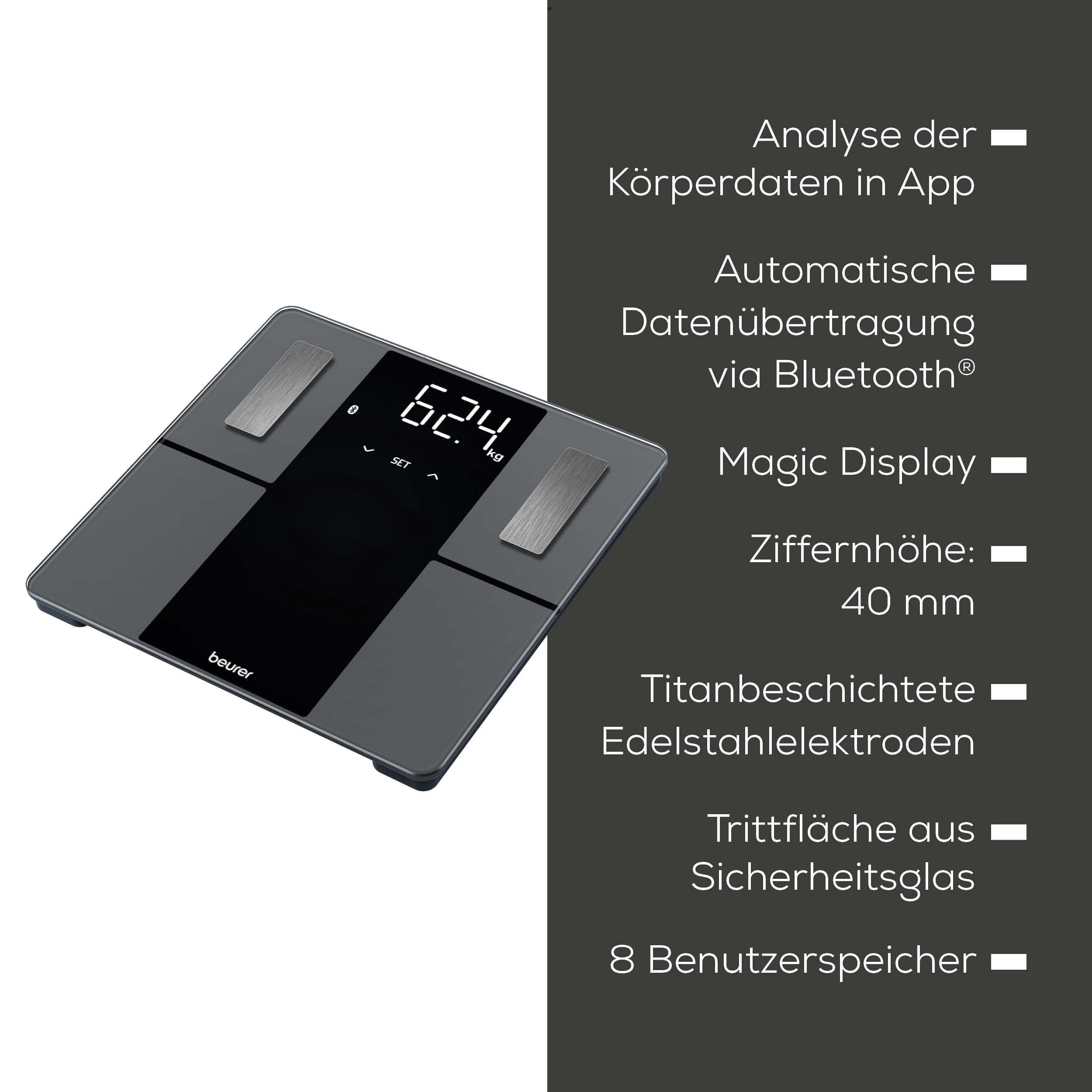 BEURER Körper-Analyse-Waage BF 500 mit automatischer Übertragung der Messdaten via Bluetooth, Gratis App "Beurer HealthManager Pro" zur grafischen Anzeige der W – Bild 5 von 5