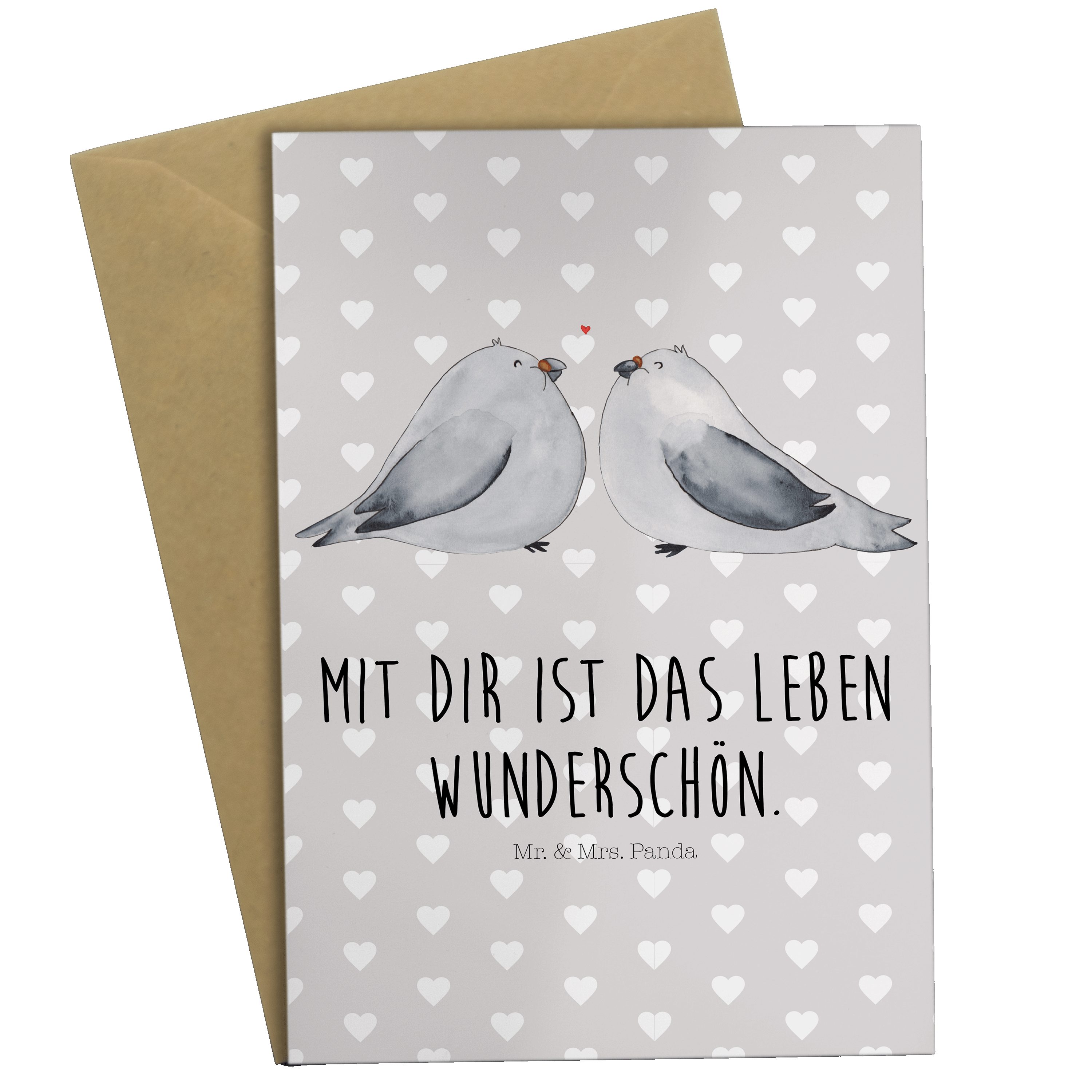 Mr. & Mrs. Panda Grußkarte Turteltauben Liebe - Grau Pastell - Geschenk, Freund, Geschenk Hochze