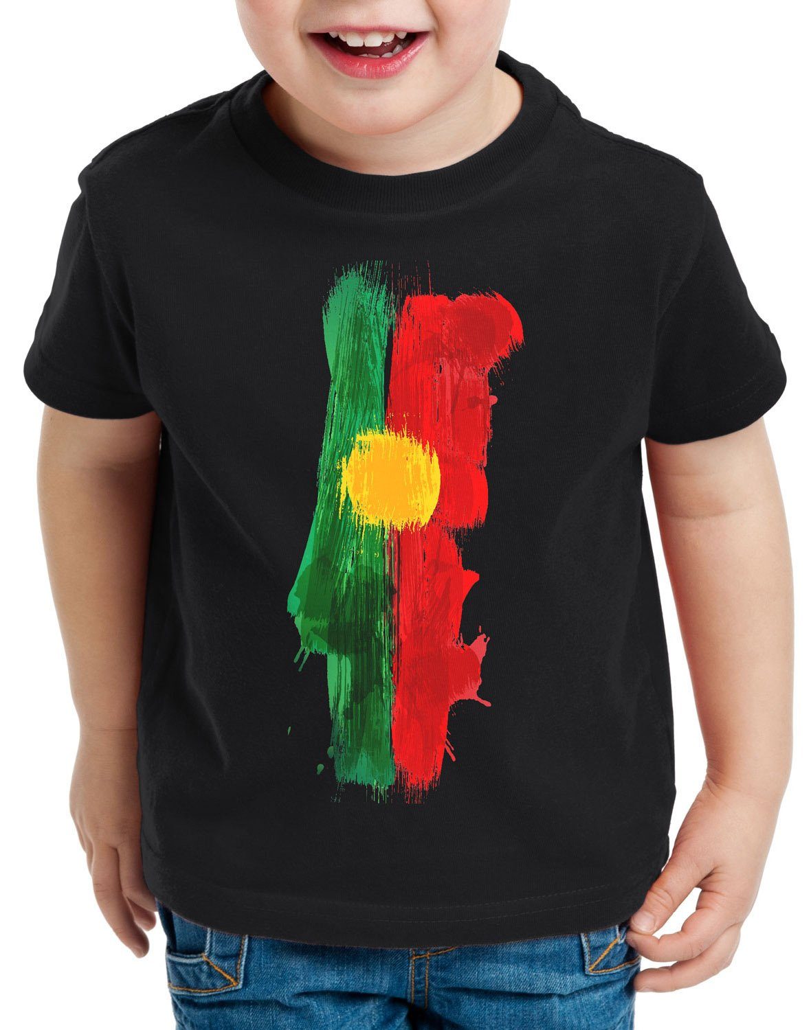 style3 Print-Shirt Kinder T-Shirt Flagge Portugal Fußball Sport WM EM Fahne schwarz