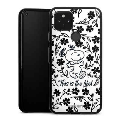 DeinDesign Handyhülle Peanuts Blumen Snoopy Snoopy Black and White This Is The Life, Google Pixel 5 Silikon Hülle Bumper Case Handy Schutzhülle