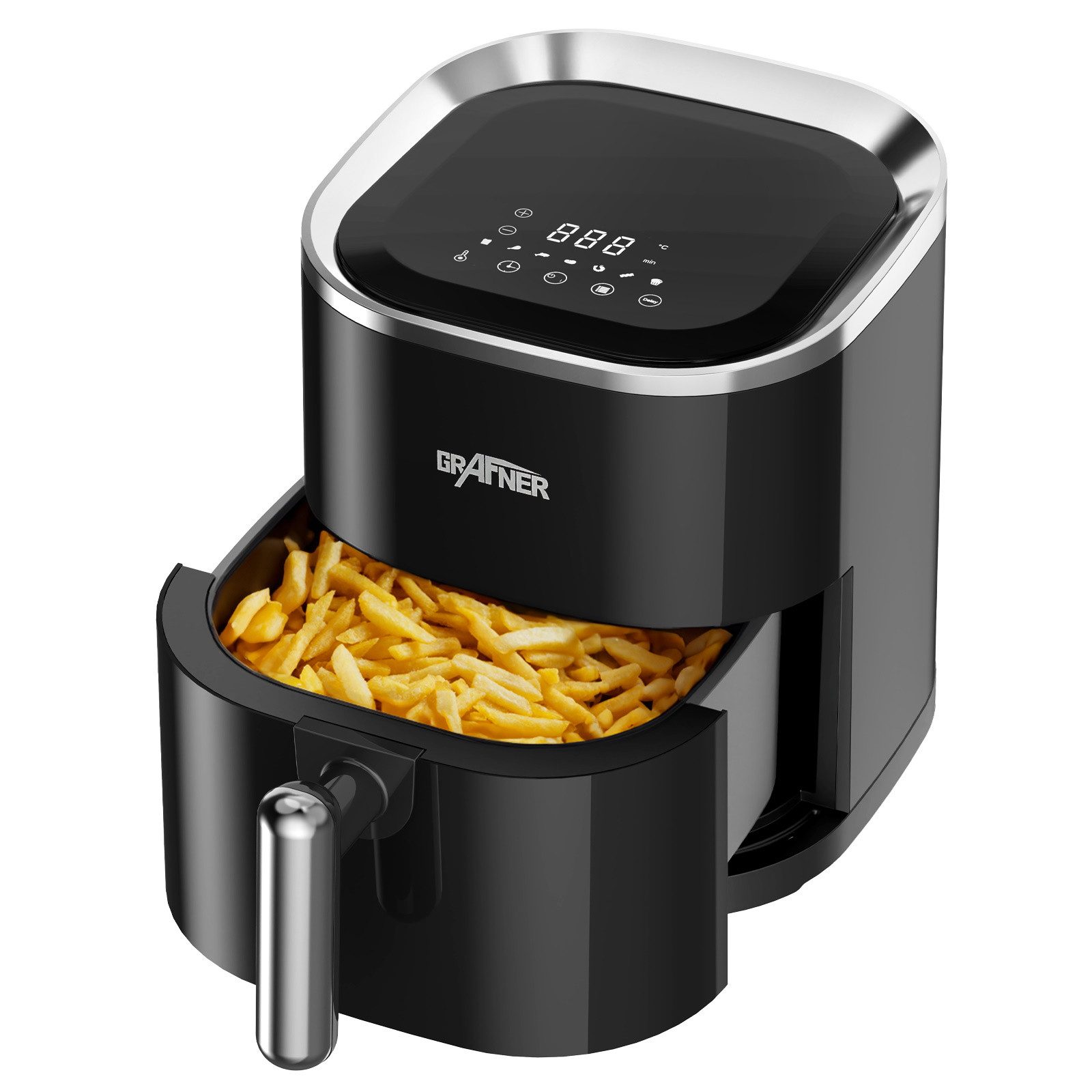 Grafner Heißluftfritteuse Heißluftfritteuse Airfryer 3,6 Liter digital LED-Touchscreen 1200 Watt, 1200,00 W, 3,6 Liter Fassungsvermögen, LED-Display