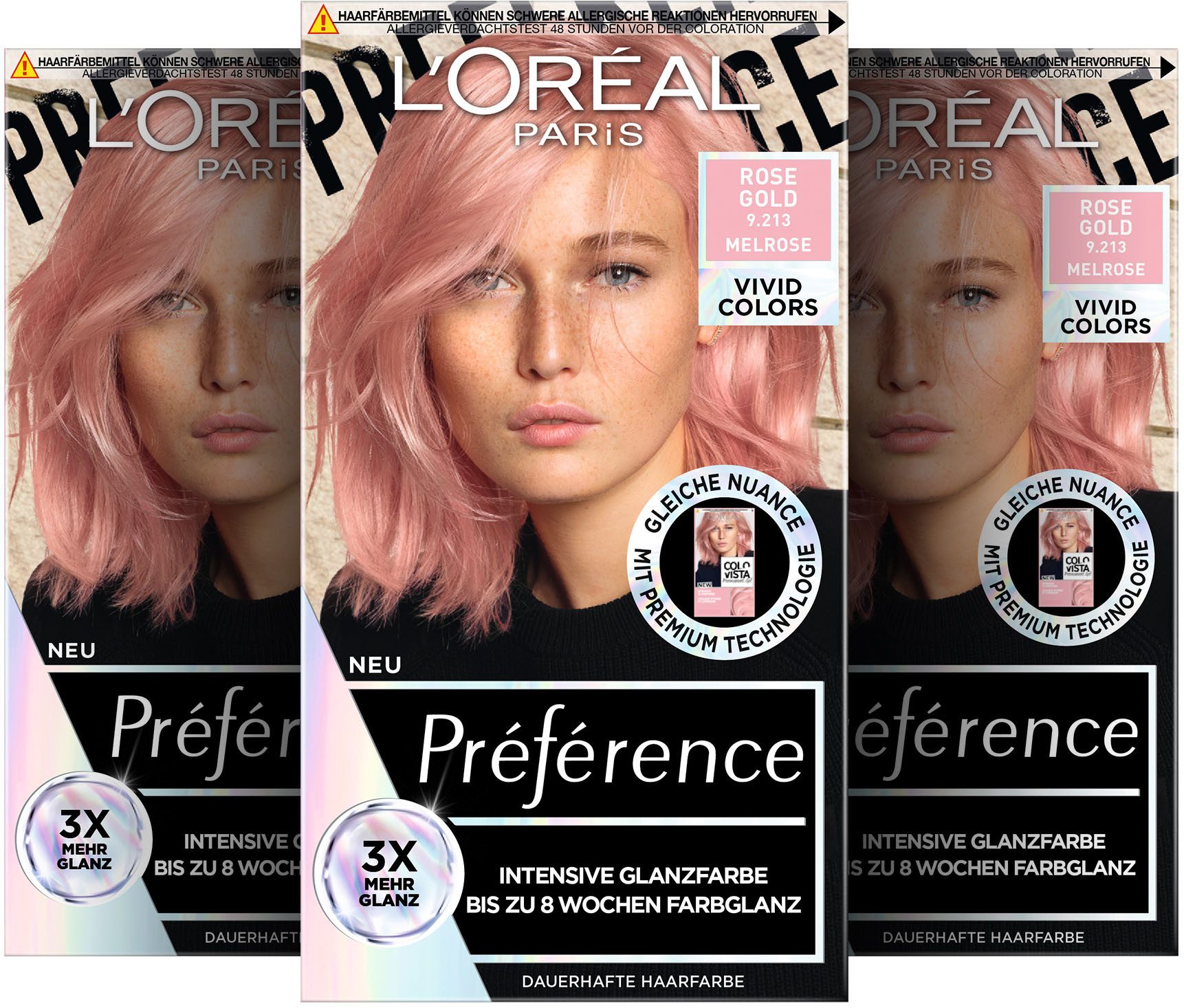 L'ORÉAL PARIS Coloration Préférence Vivid Colors, Packung, 3-tlg., mit pflegender Formel