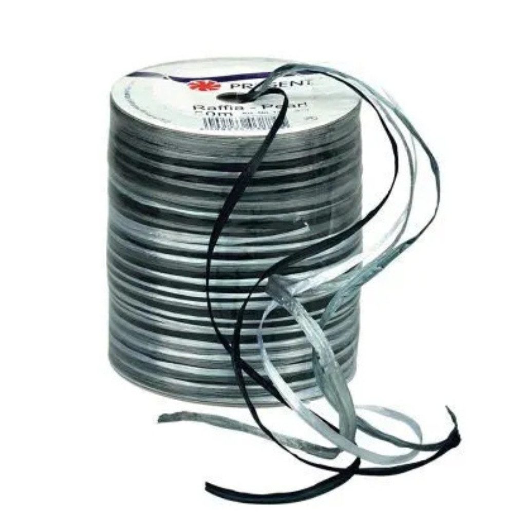 PRÄSENT Geschenkband PRÄSENT Geschenkband Raffia glänzend schwarz/grau/silber, Biologisch abbaubar & super leicht zu verarbeiten