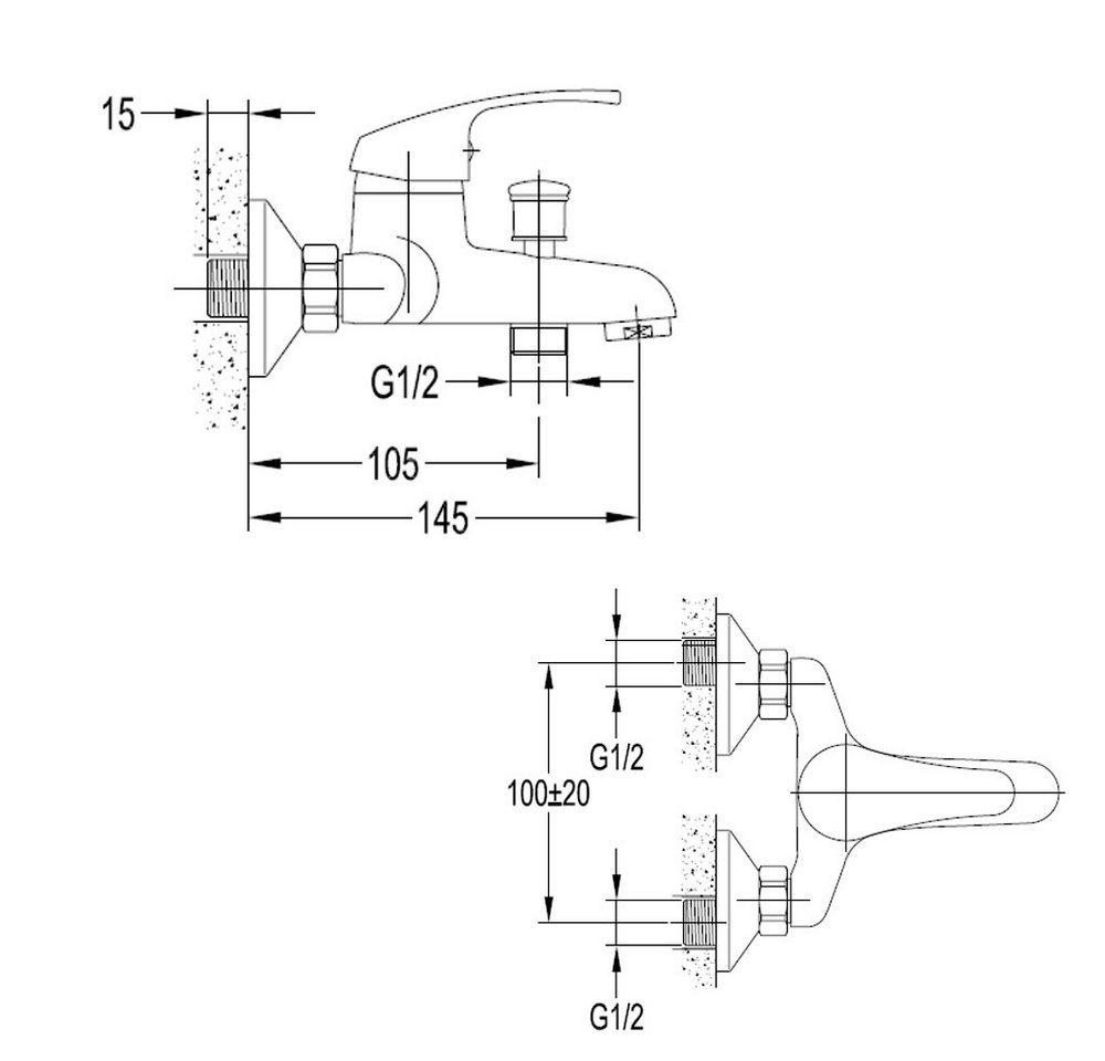 Thumbnail - HAK Badewanne AQUALINE 35 Badewannen- Wandarmatur, Abstand 100mm