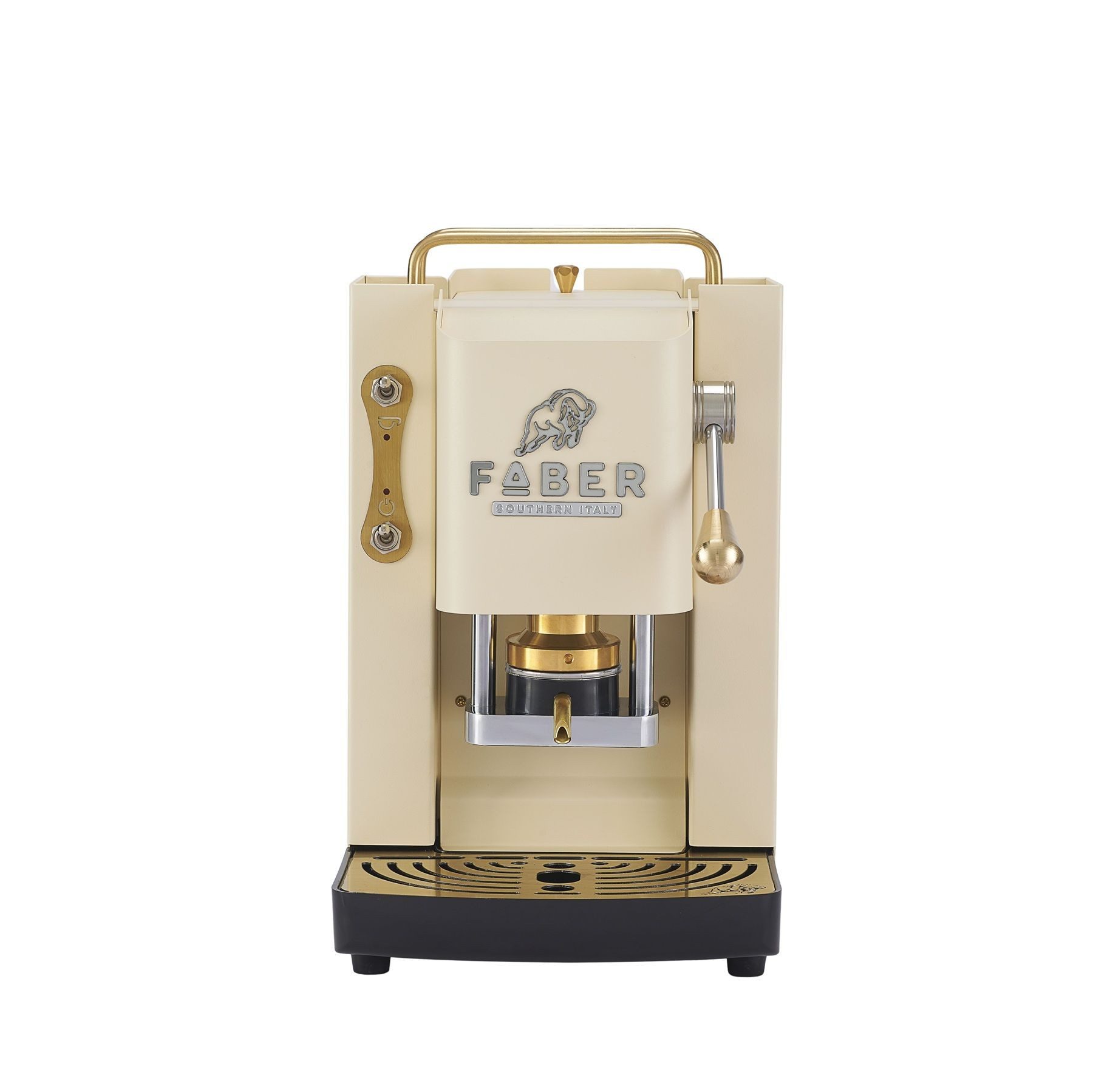 Faber Coffee Machines Kaffeepadmaschine Faber Pro Deluxe 3.0 Messing, ESE Pads, Messing-Details mit hochwertigem 3D-Logo