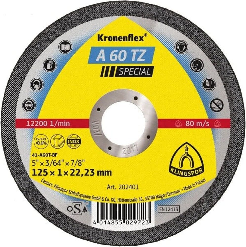 Klingspor Trennscheibe KLINGSPOR METALLSCHEIBE 125 mm x 1,0 mm x 22,2 mm A60 TZ Special