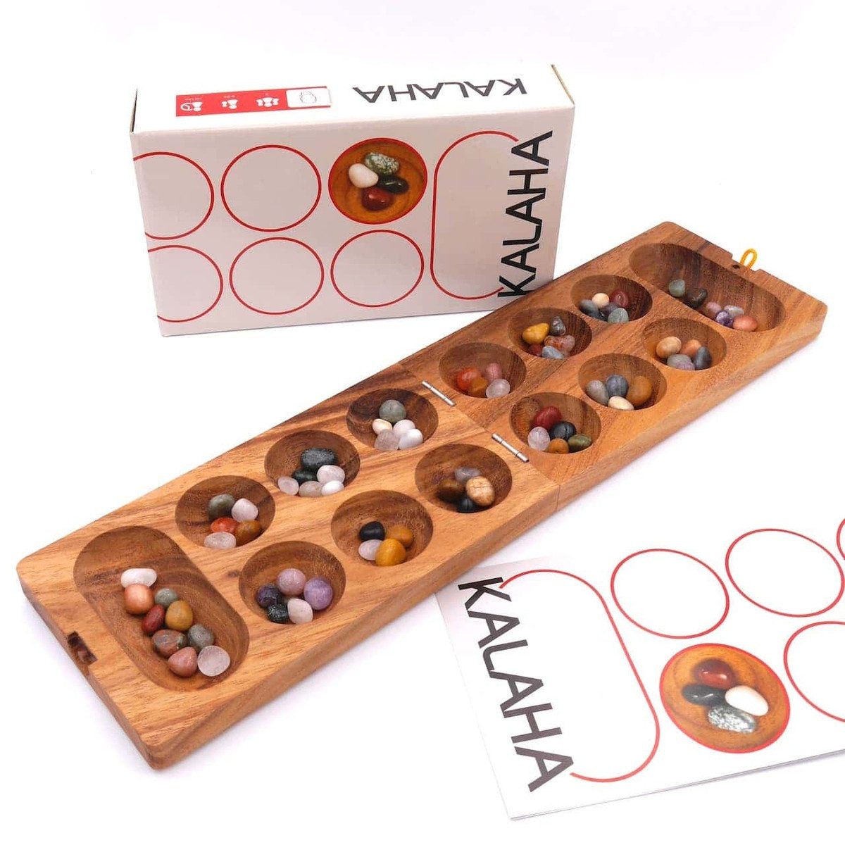 ROMBOL Denkspiele Spiel Kalaha - hochwertiges Steinchenspiel inkl. Halbedelsteinen, Brettspiel, Holzspiel