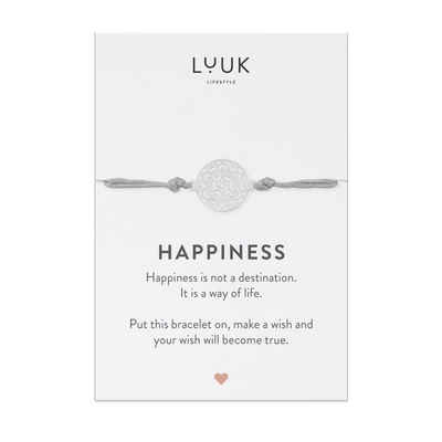 LUUK LIFESTYLE Freundschaftsarmband Lebensblume, handmade, mit Happiness Spruchkarte