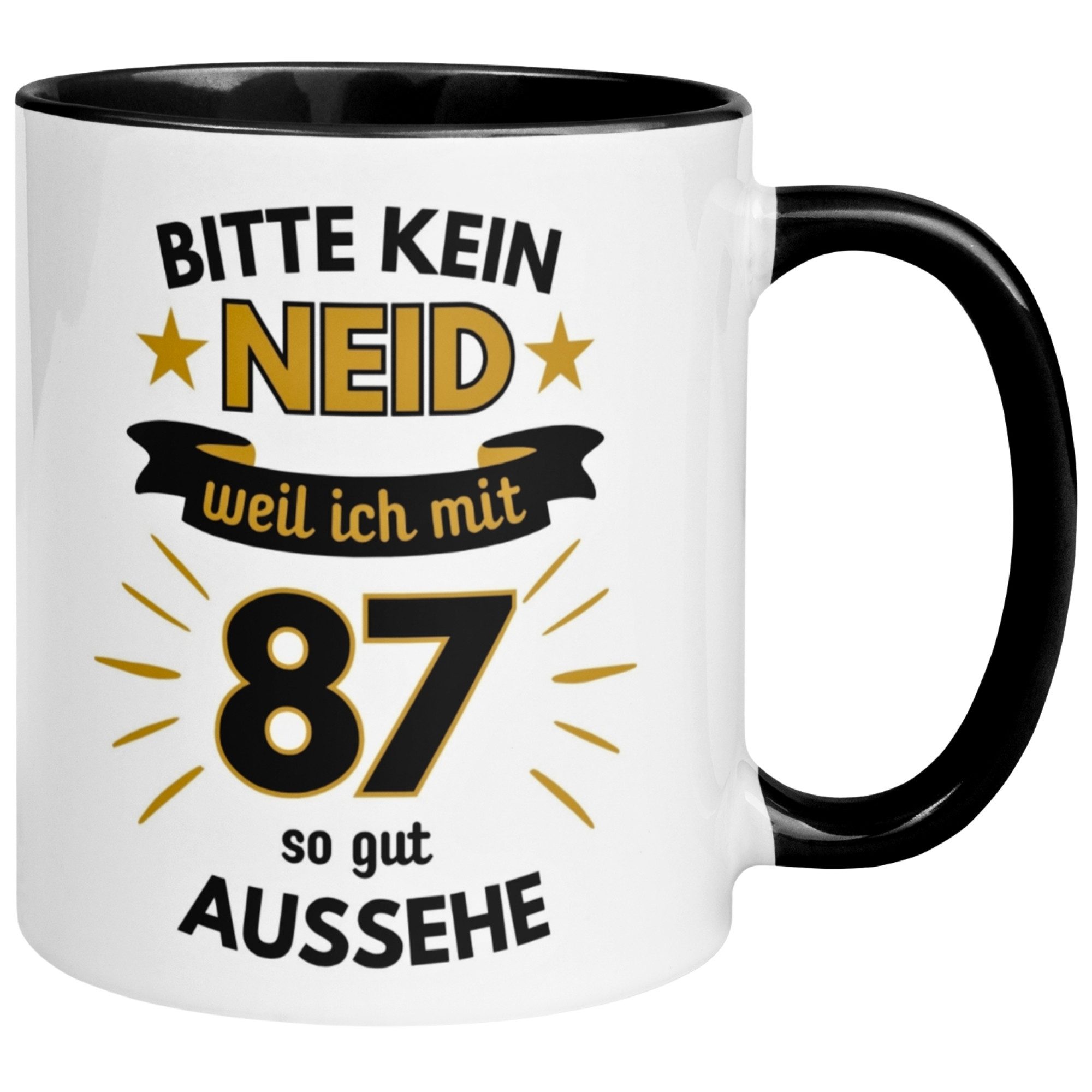 Momentals Tasse Geburtstag Geschenk Mann 87 – „Bitte kein Neid“ – Geburtstagsgeschenk, Gratis Versand · Links-&Rechtshänder · Spülmaschinenfest