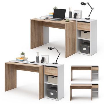 Vicco Schreibtisch Computertisch ausziehbar Arbeitstisch BEN Weiß Sonoma