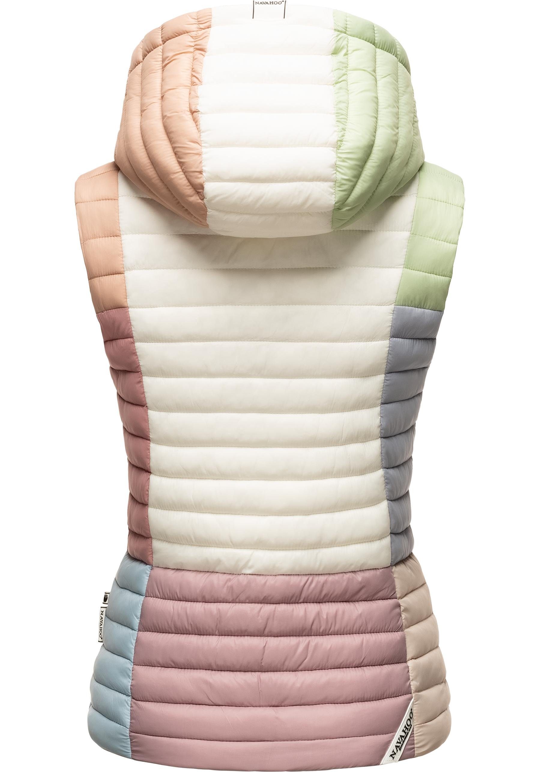 Multikulti Kapuze pastel im und Ärmellose Steppweste Damen Shadaa Colourblocking-Stil Weste Navahoo